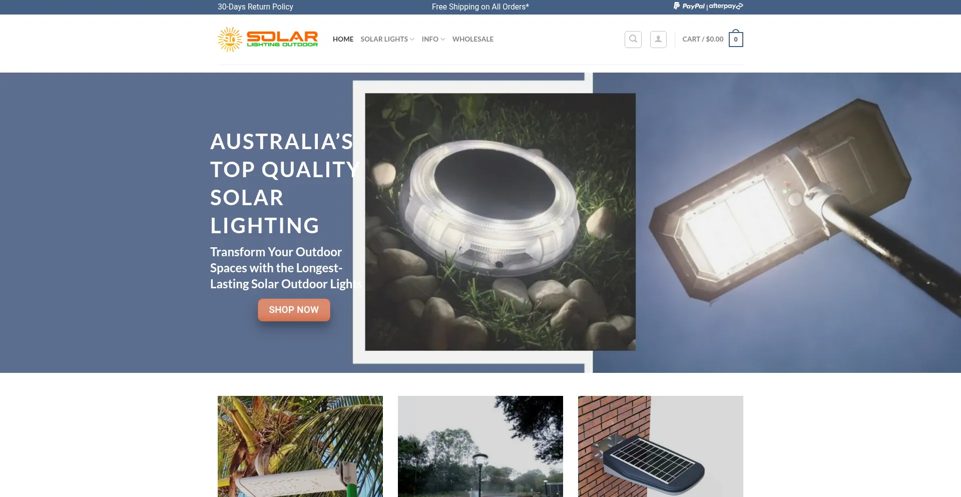 Website screenshot of Solarlightingoutdoor.com.au