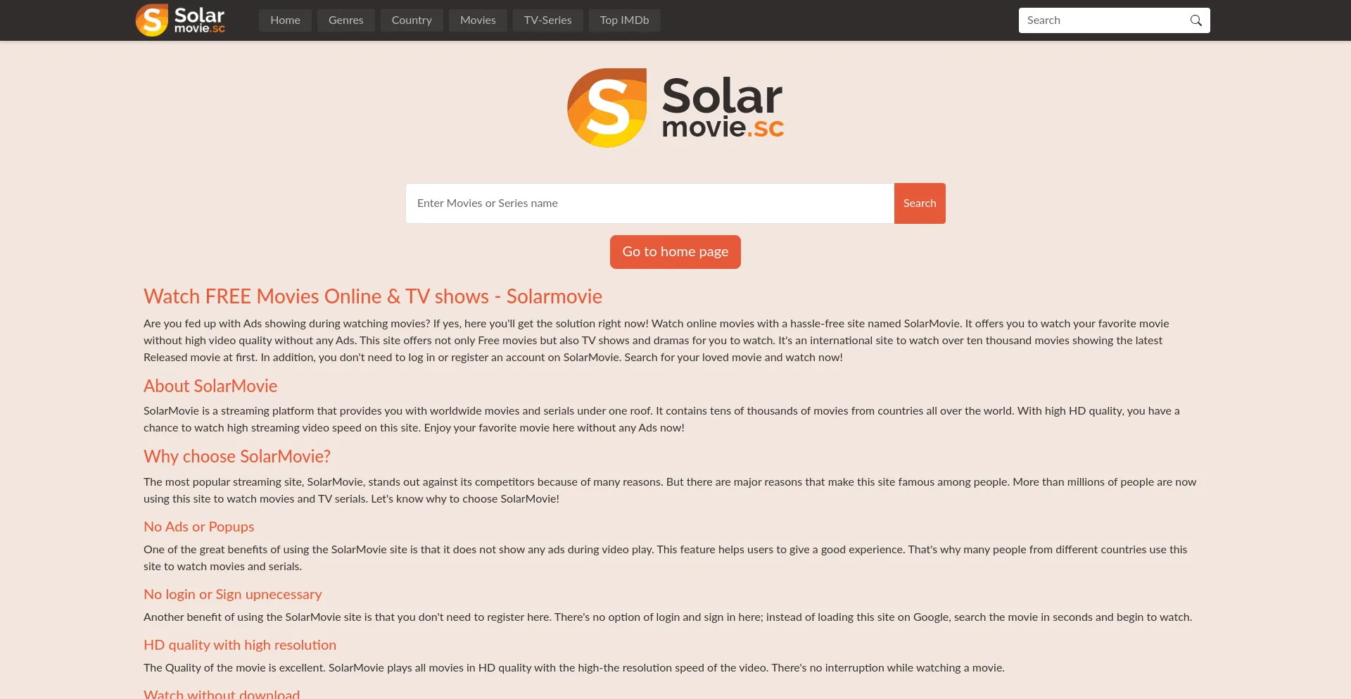 Website screenshot of Solarmovie2.com