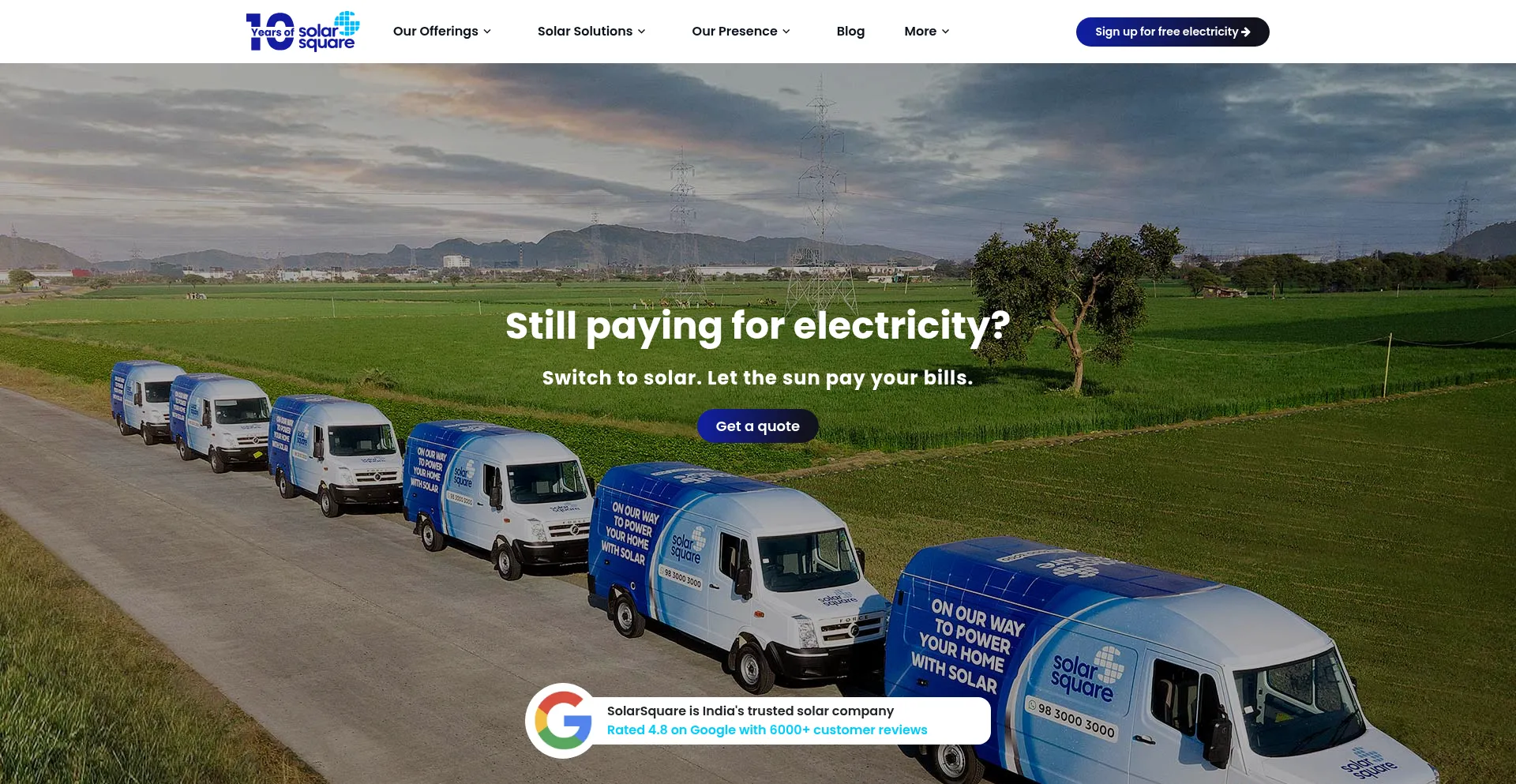 Website screenshot of Solarsquare.in
