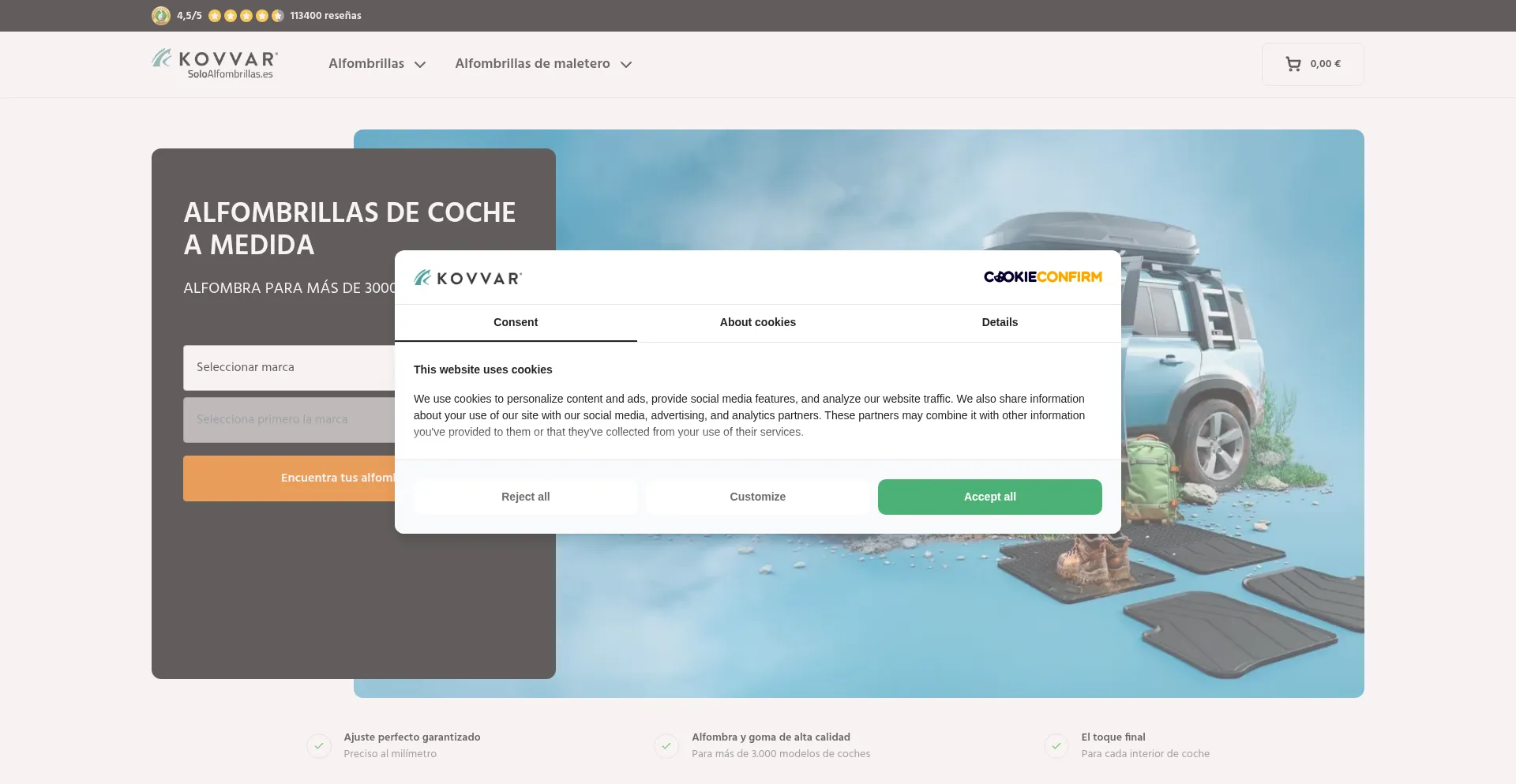 Website screenshot of Soloalfombrillas.es