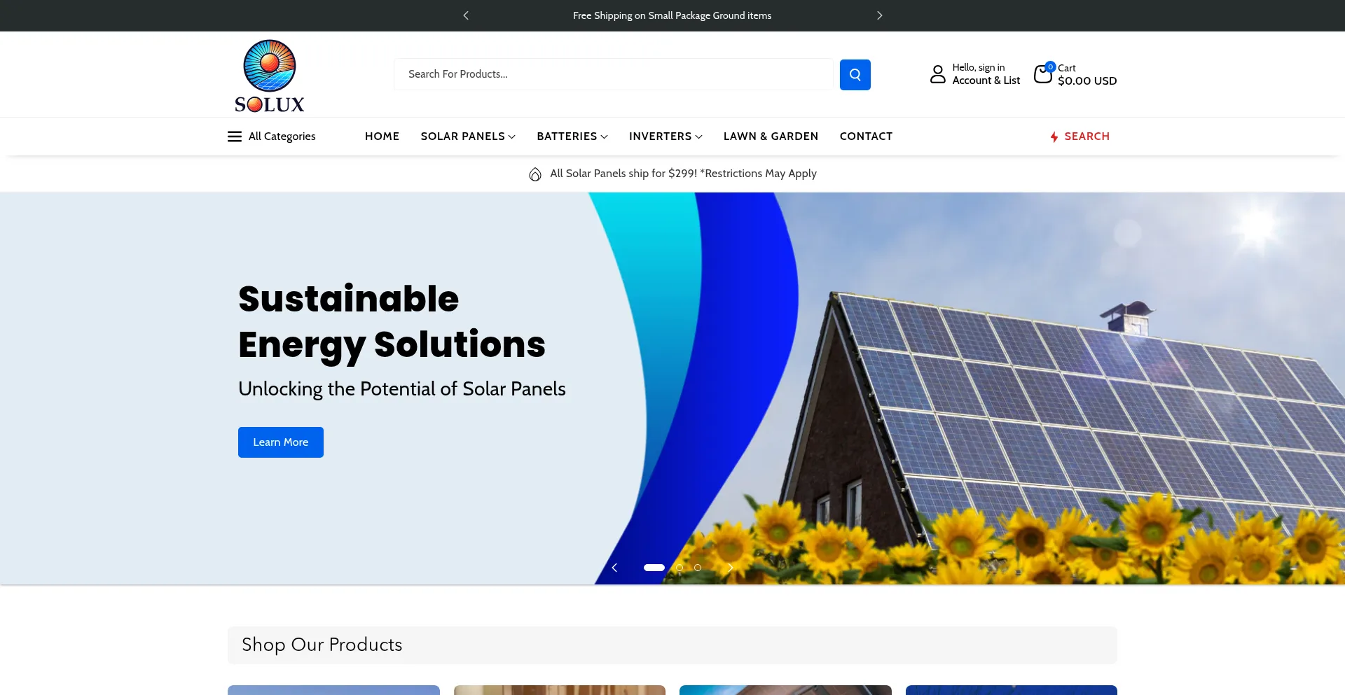 Website screenshot of Solux.energy