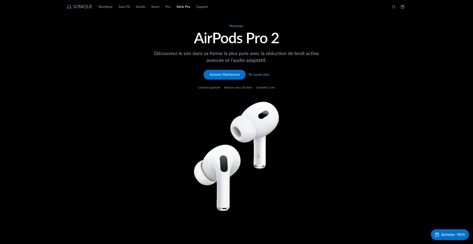 Website screenshot of Soniquetech.store