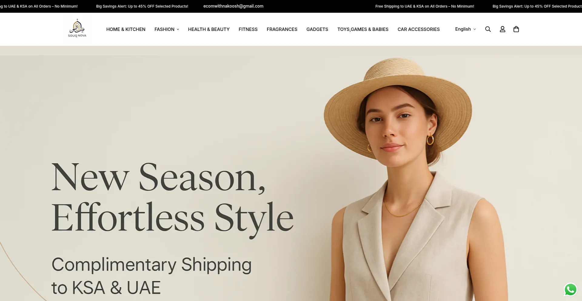 Website screenshot of Souqnova.shop
