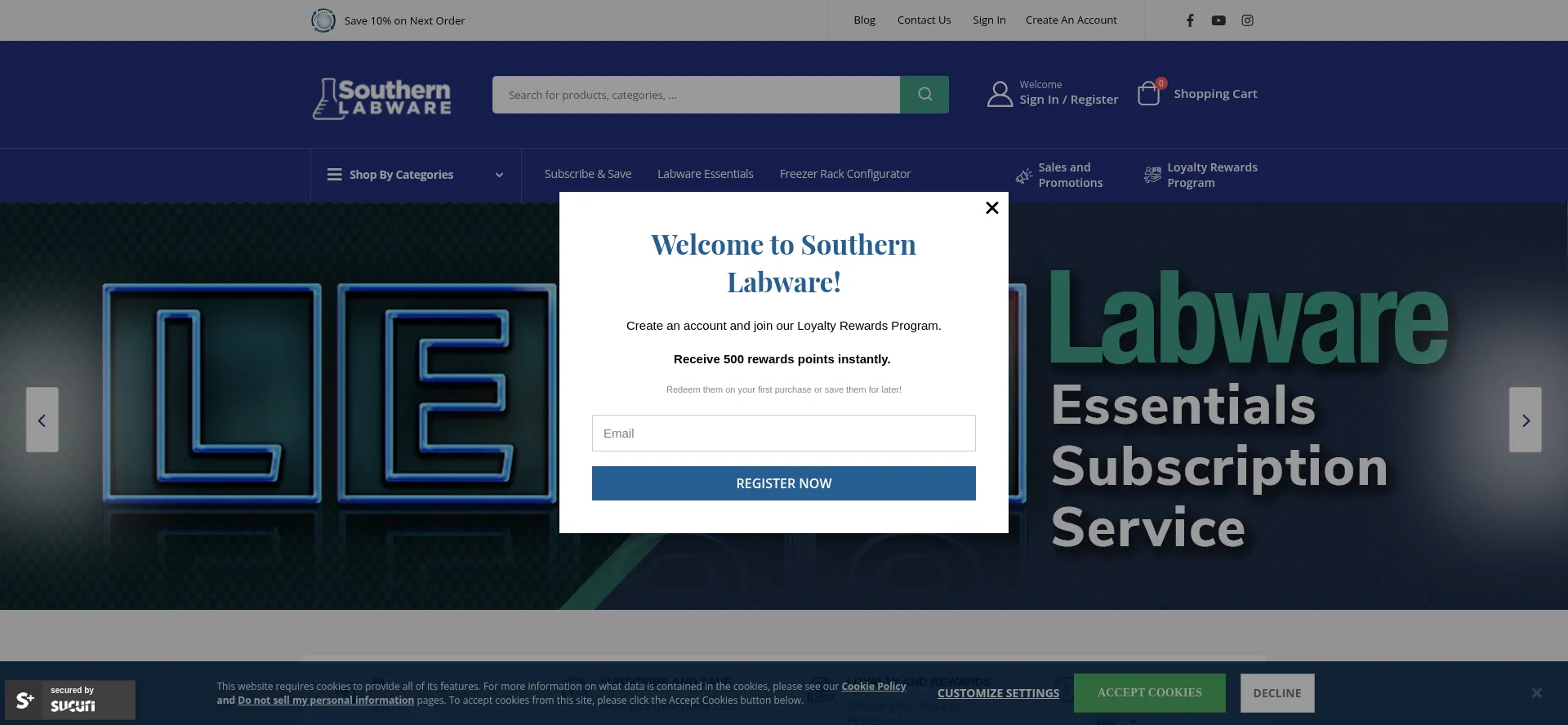 Website screenshot of Southernlabware.com