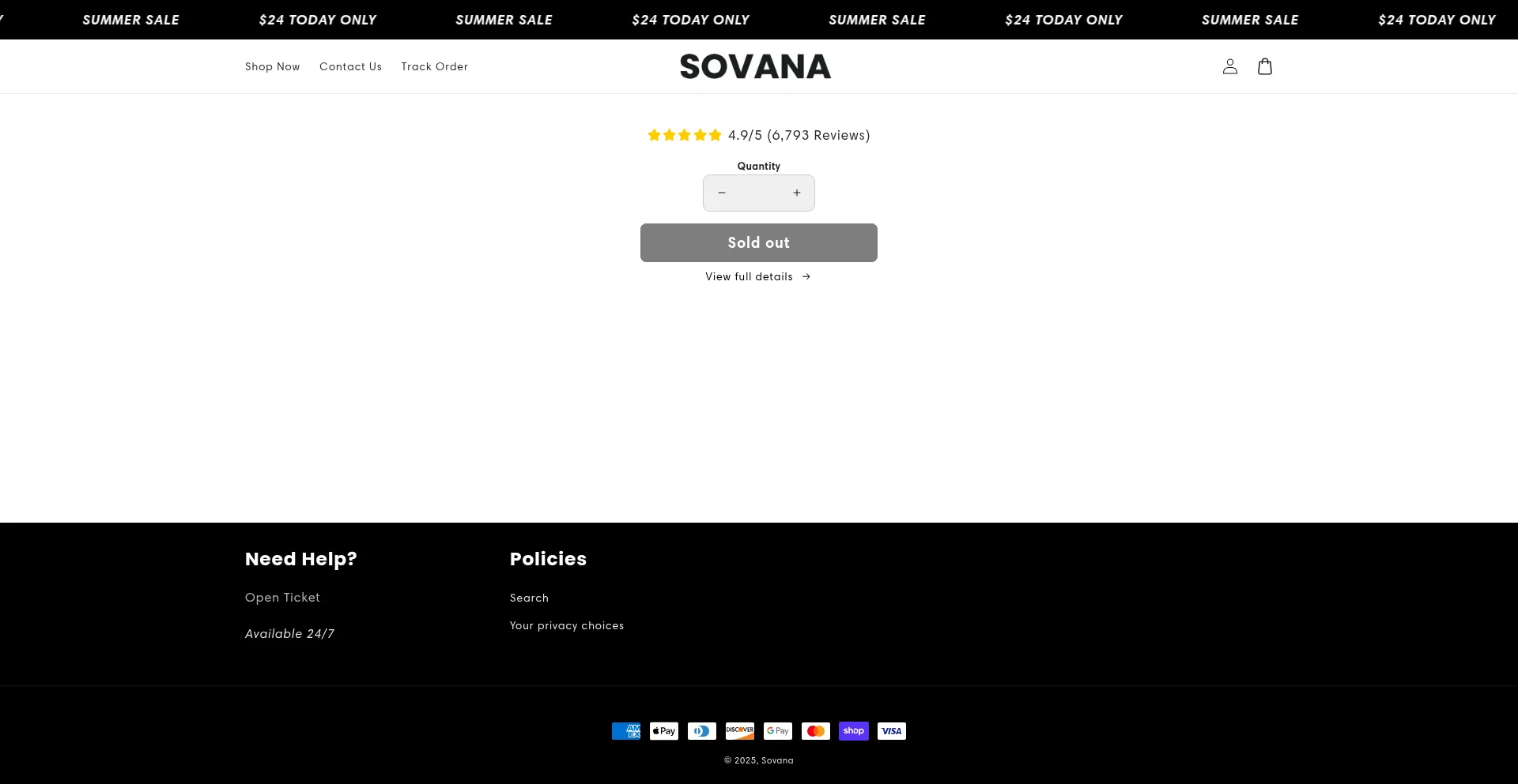 Website screenshot of Sovanaofficial.shop