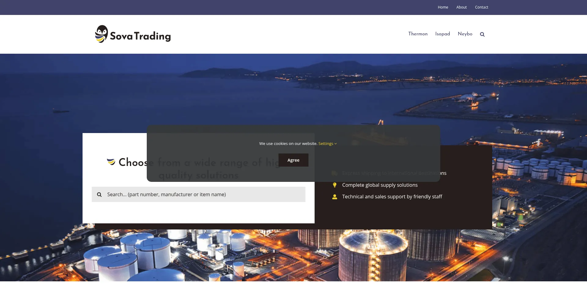 Website screenshot of Sovatrading.com