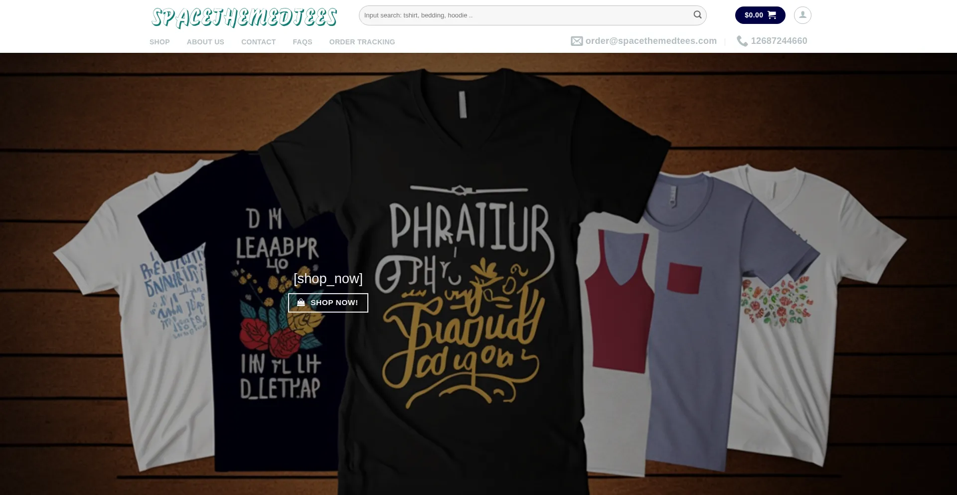 Website screenshot of Spacethemedtees.com