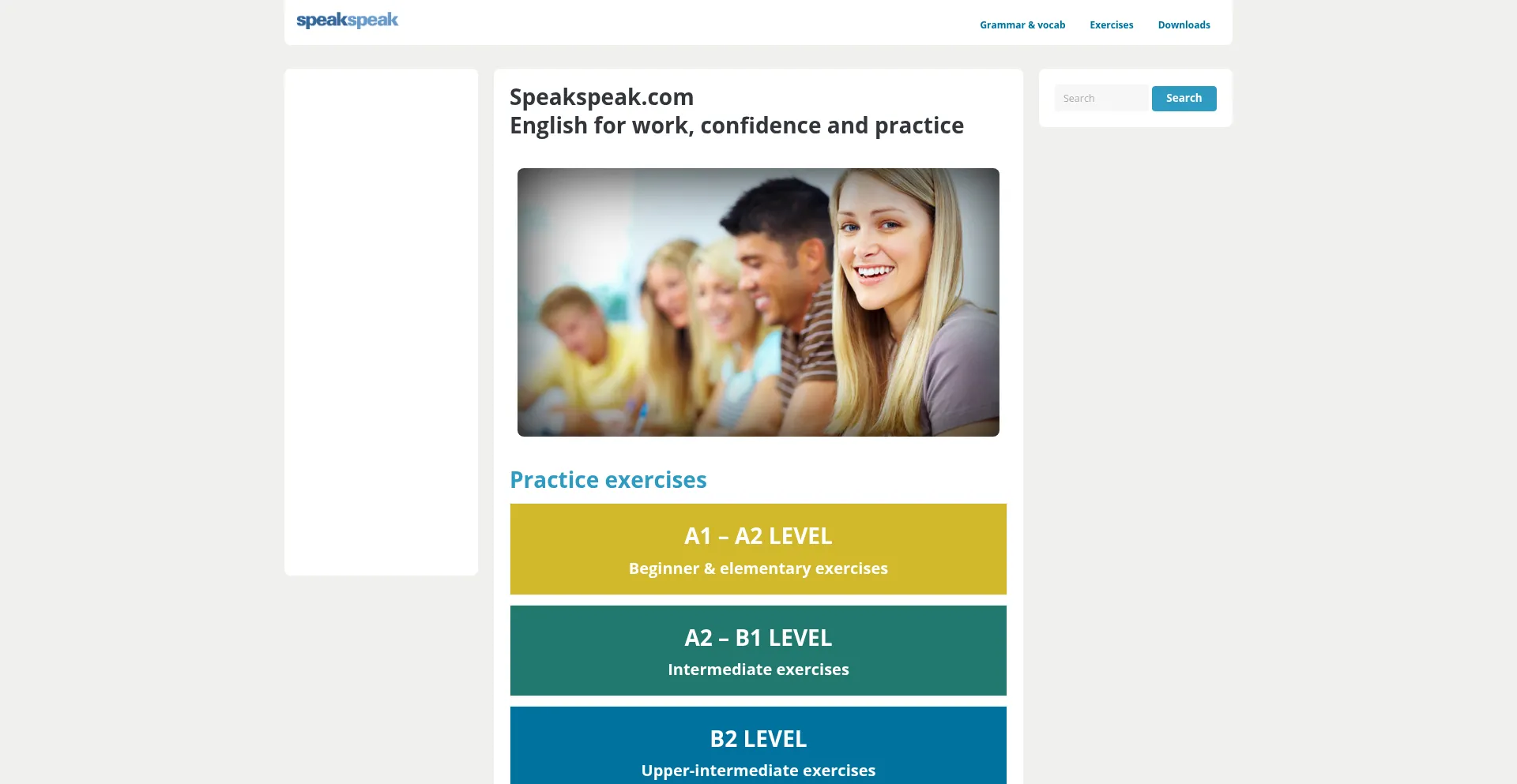 Website screenshot of Speakspeak.com