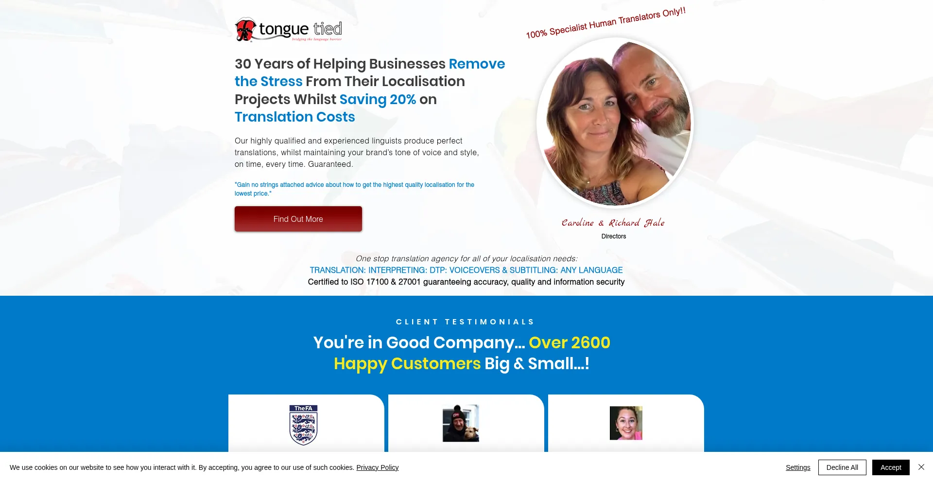 Website screenshot of Specialisttranslators.com