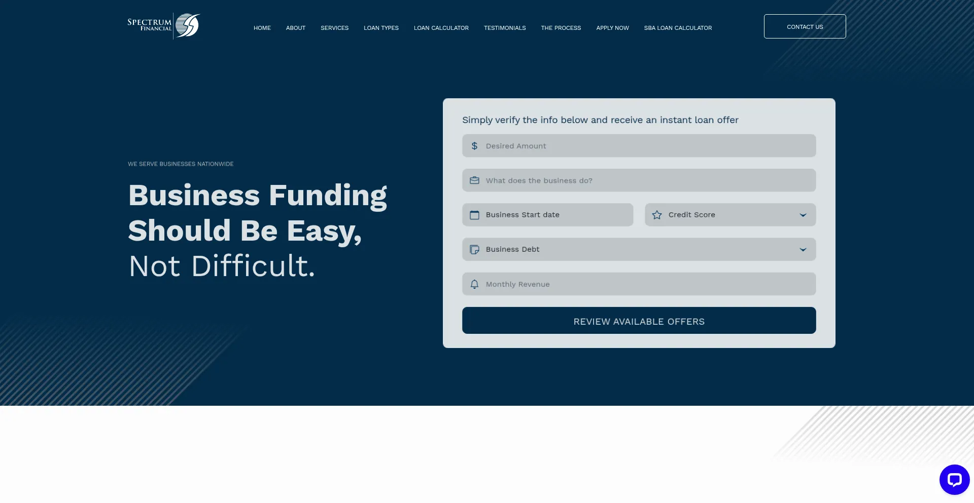 Website screenshot of Spectrumsbaloans.com