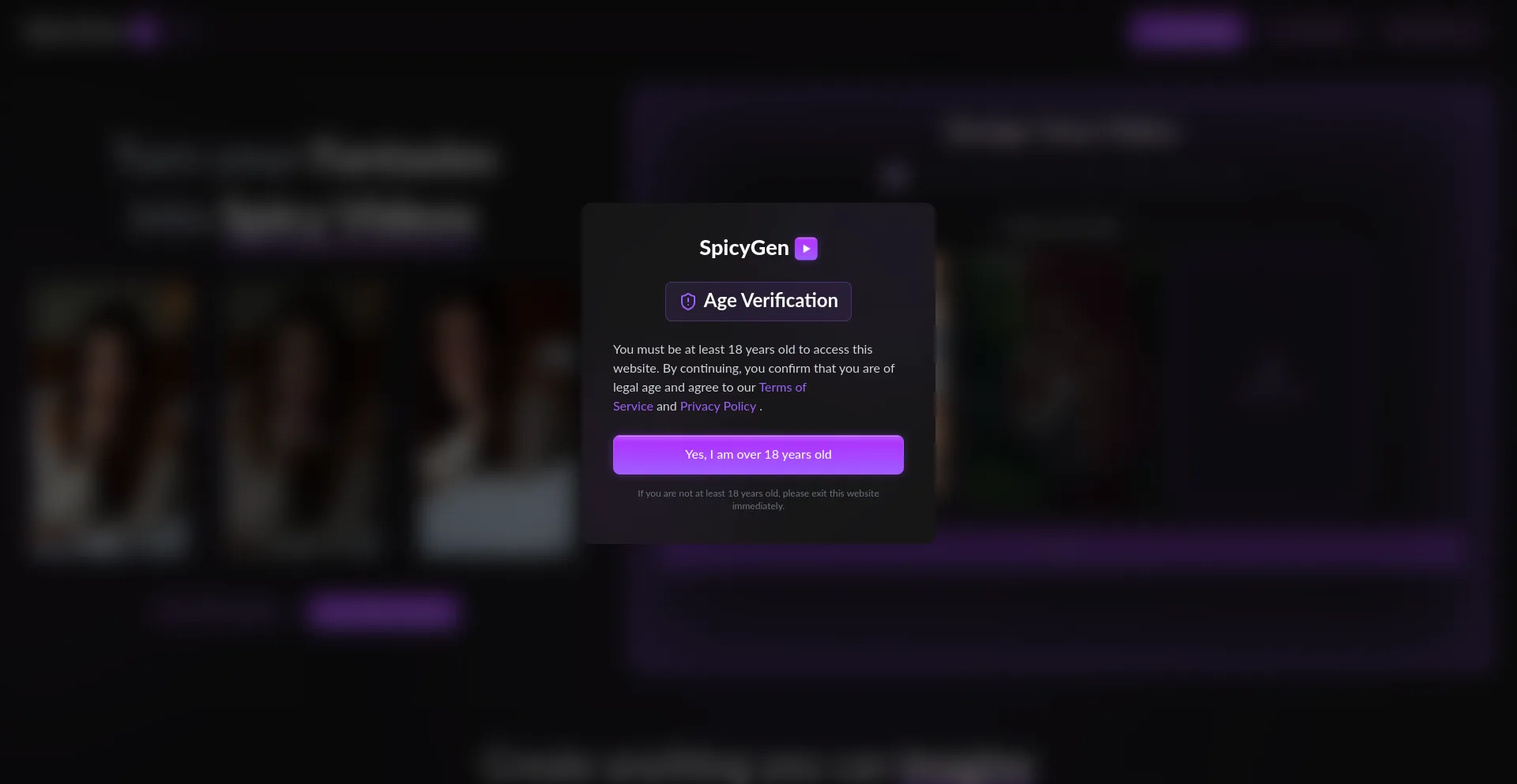 Website screenshot of Spicygen.ai