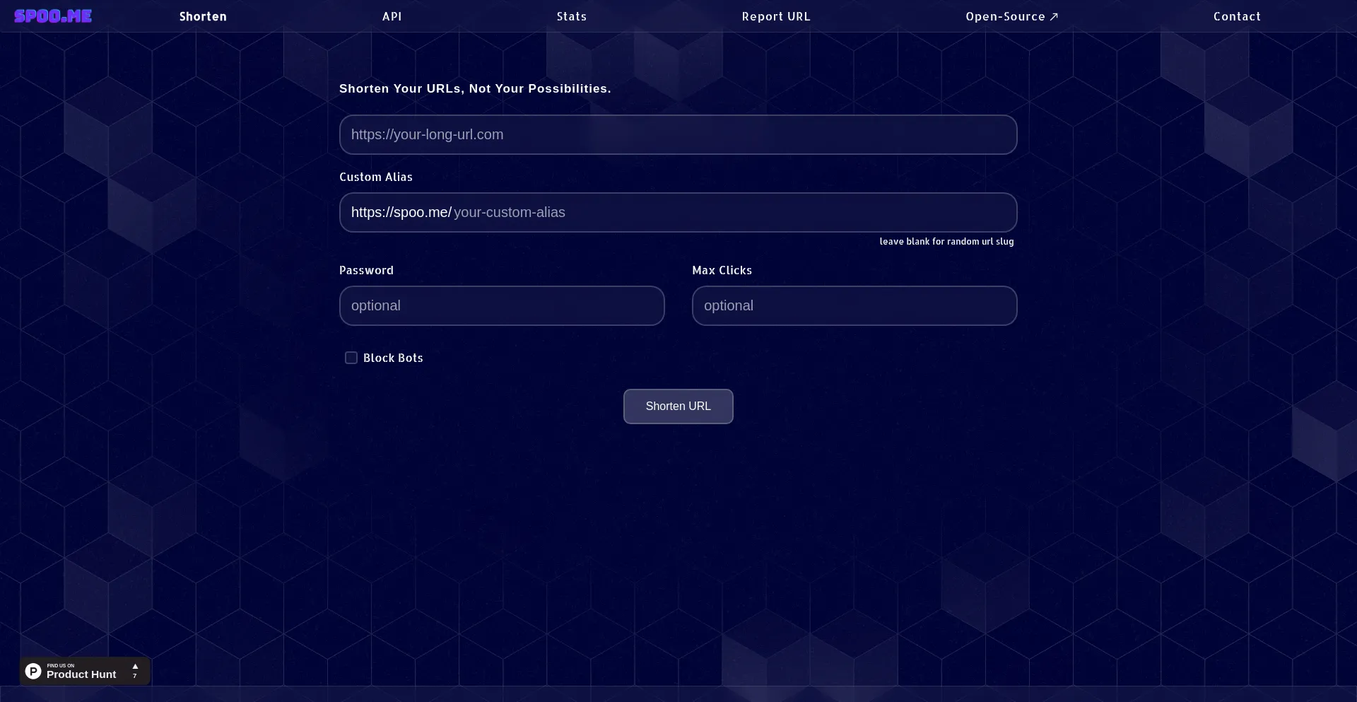 Website screenshot of Spoo.me