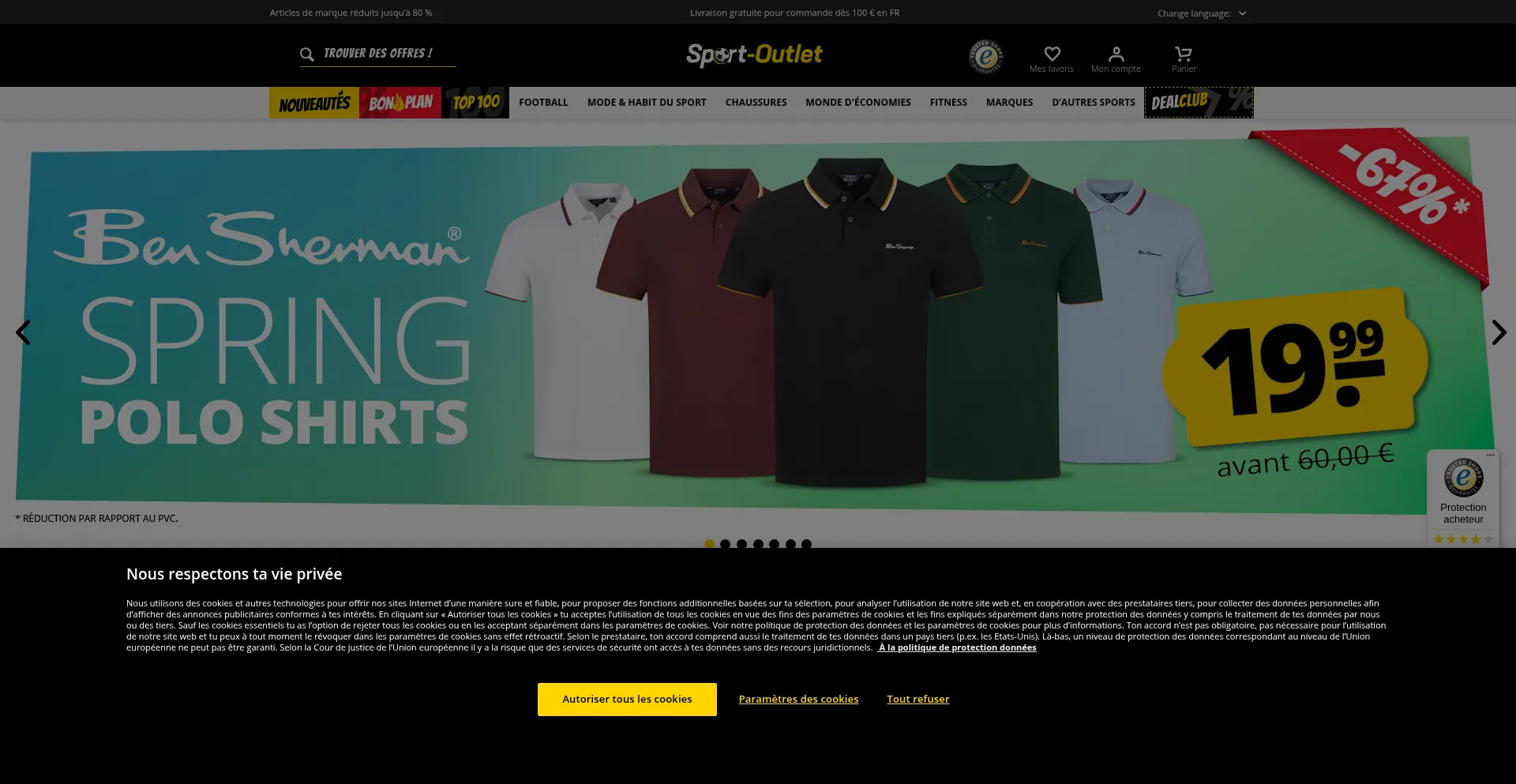 Website screenshot of Sport-outlet.fr