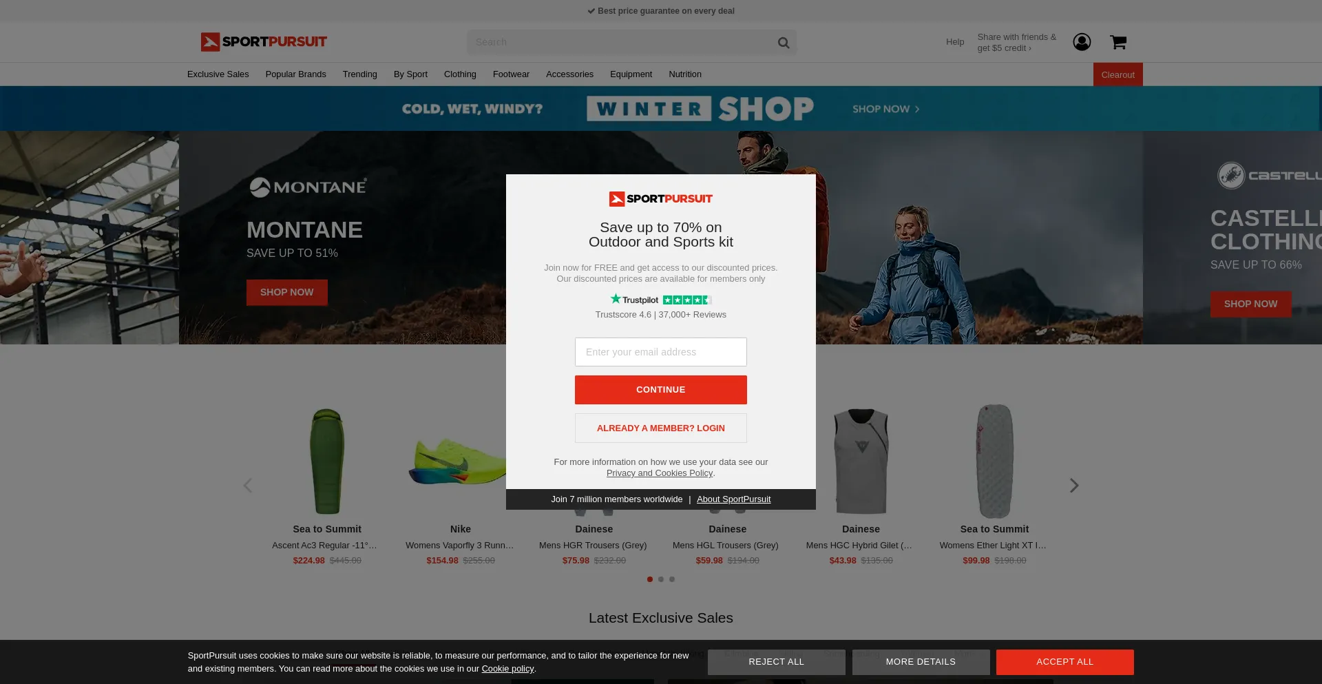 Website screenshot of Sportpursuit.com