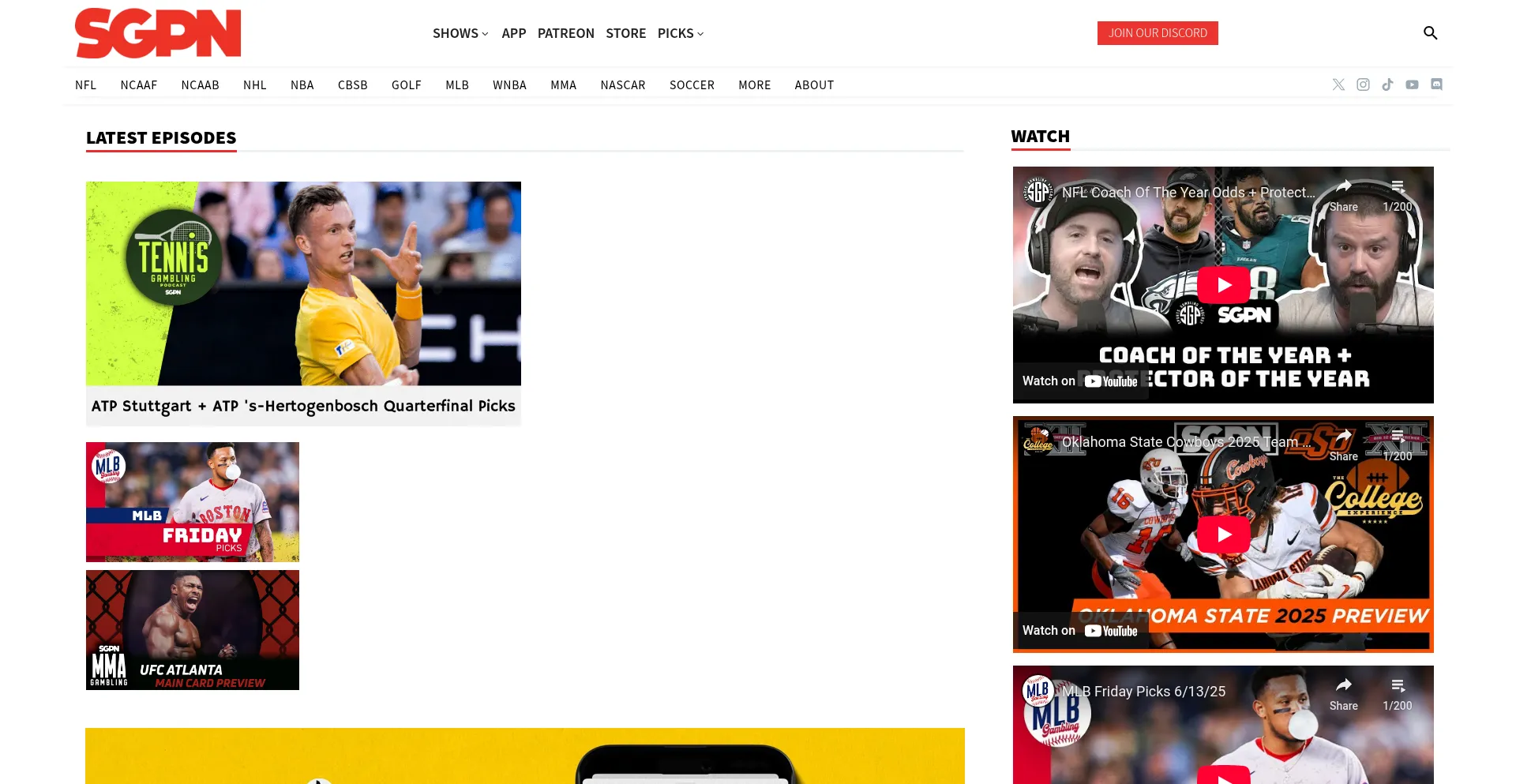 Website screenshot of Sportsgamblingpodcast.com