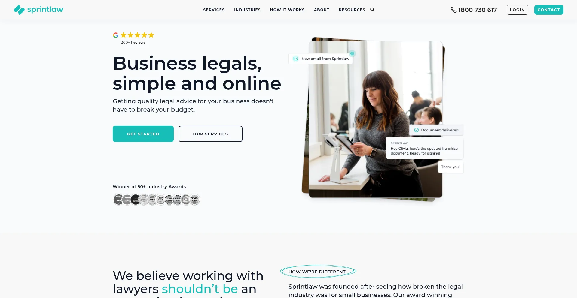 Website screenshot of Sprintlaw.com.au