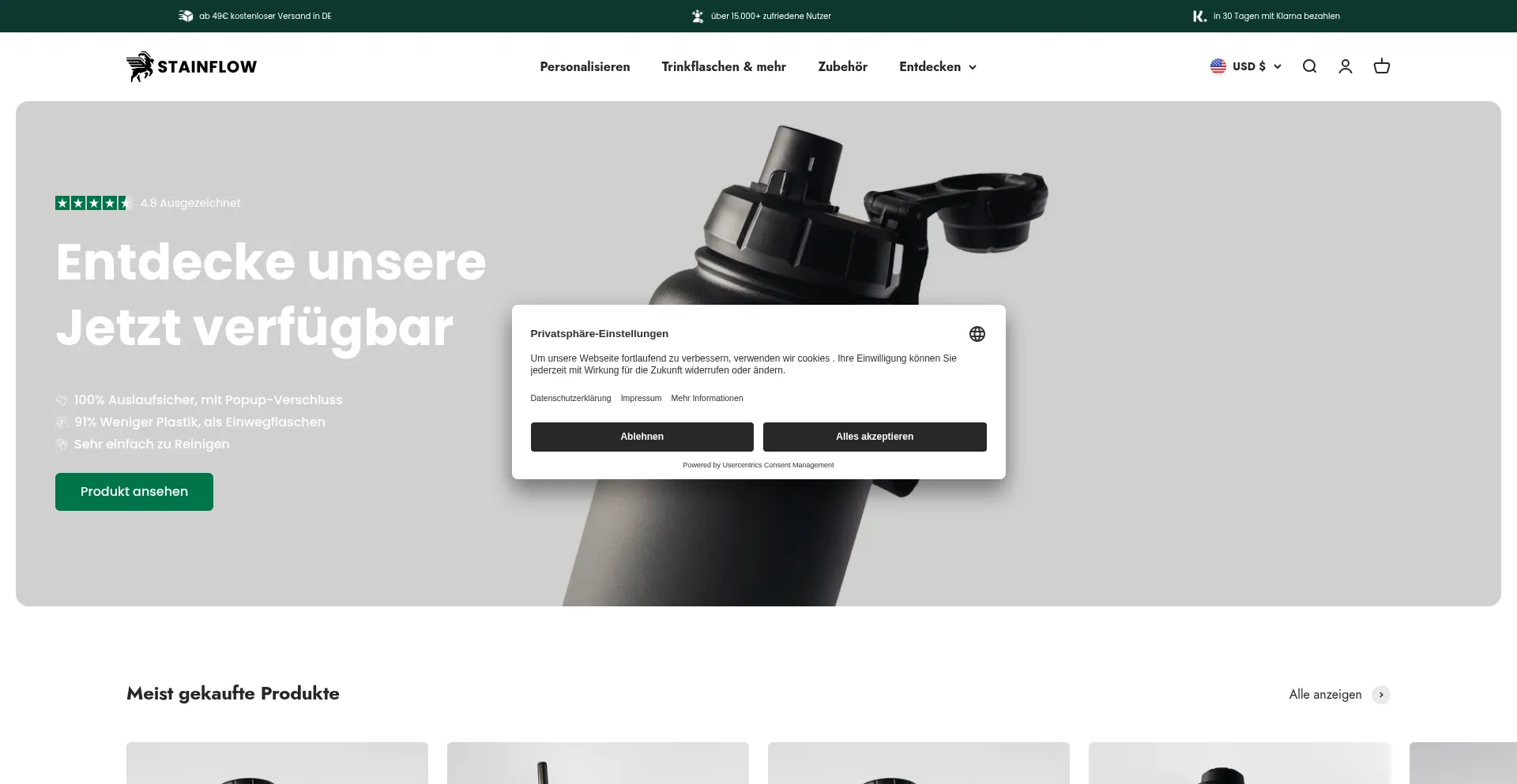 Website screenshot of Stainflow.com