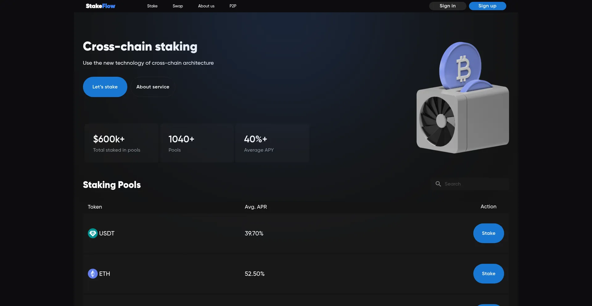 Website screenshot of Stakeflow.org