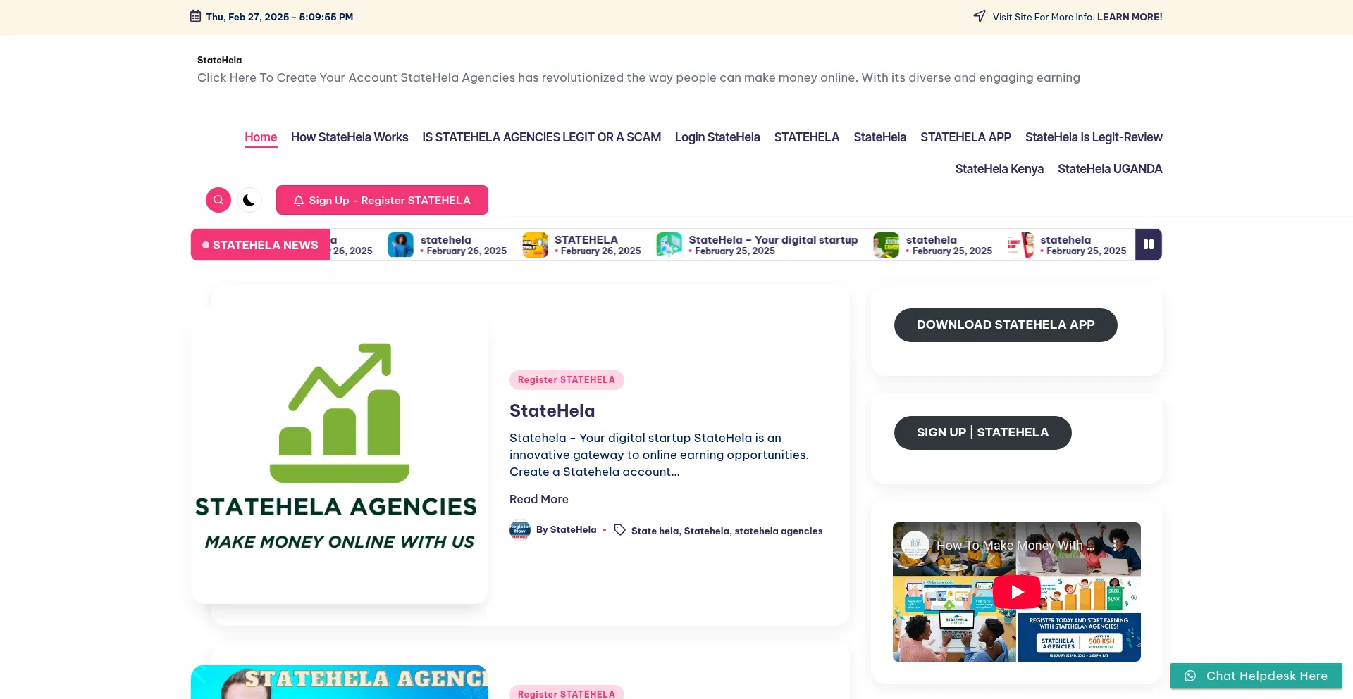 Website screenshot of Statehela.tech