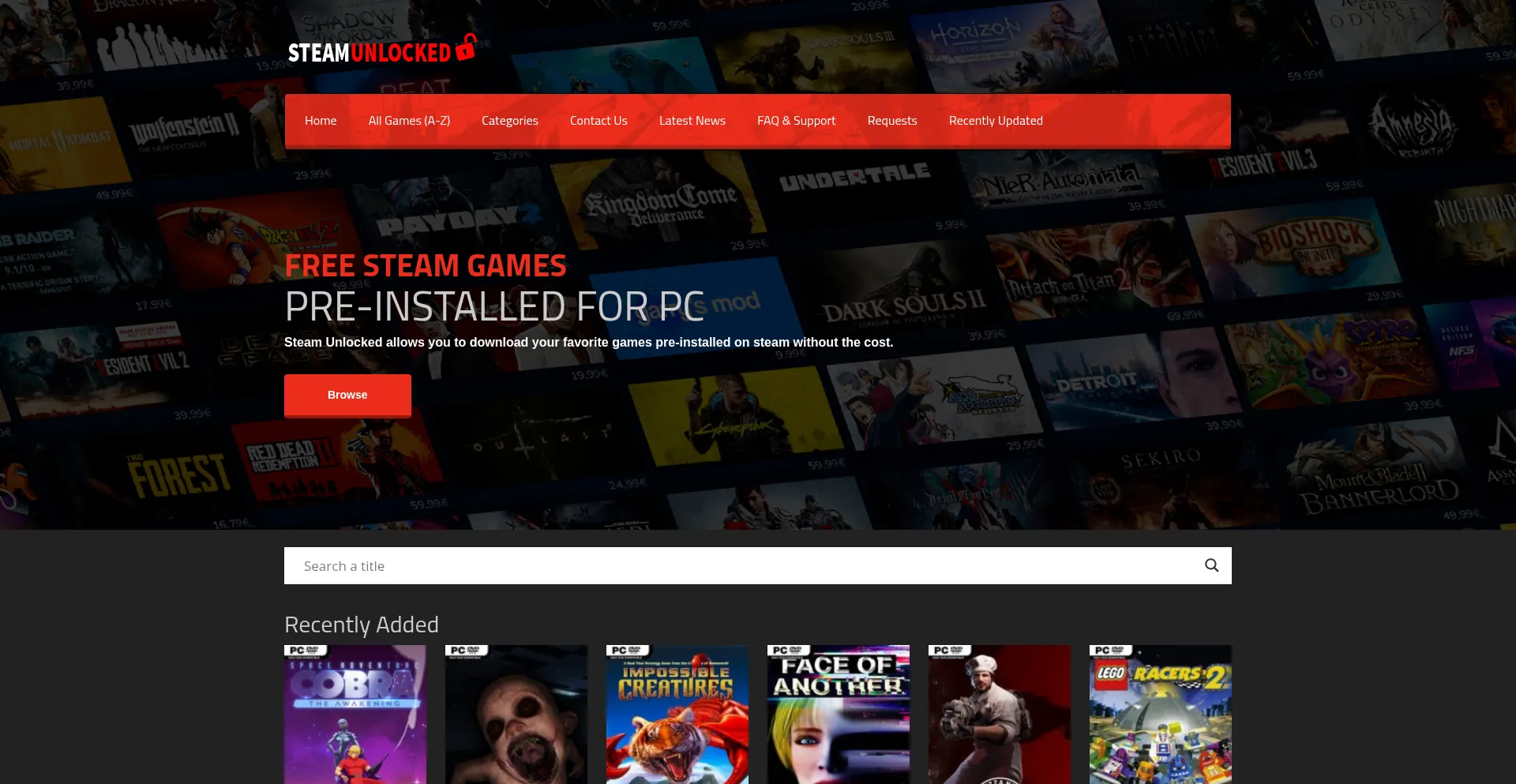 Website screenshot of Steamunlocked.org