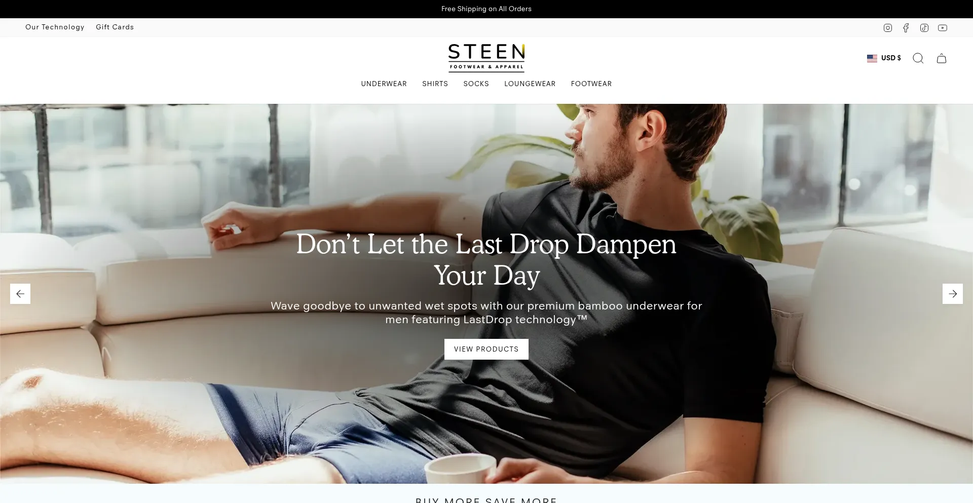 Website screenshot of Steenapparel.com