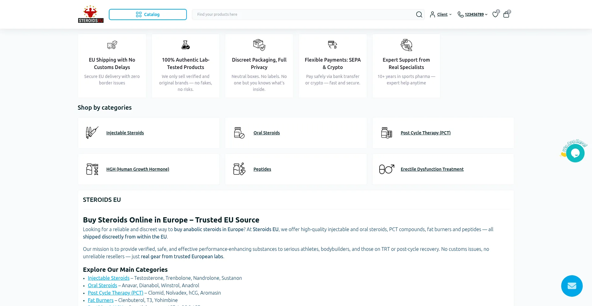 Website screenshot of Steroidseu.com
