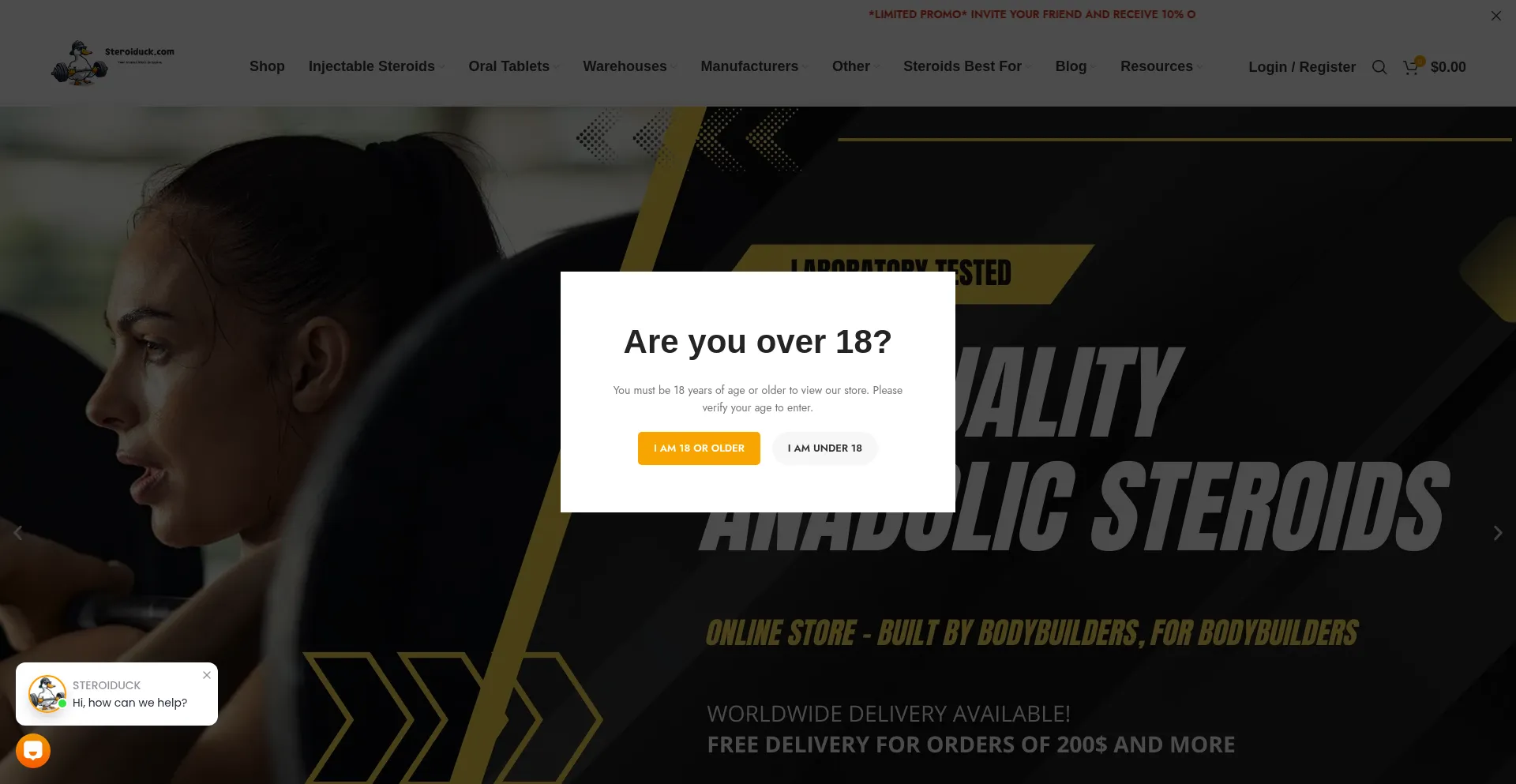 Website screenshot of Steroiduck.com
