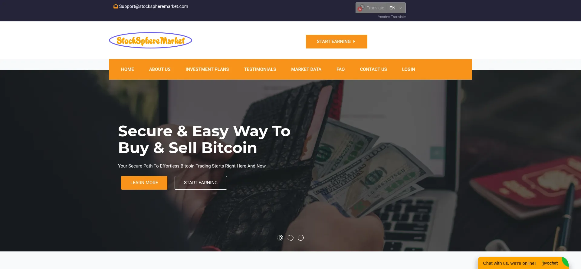 Website screenshot of Stockspheremarket.com