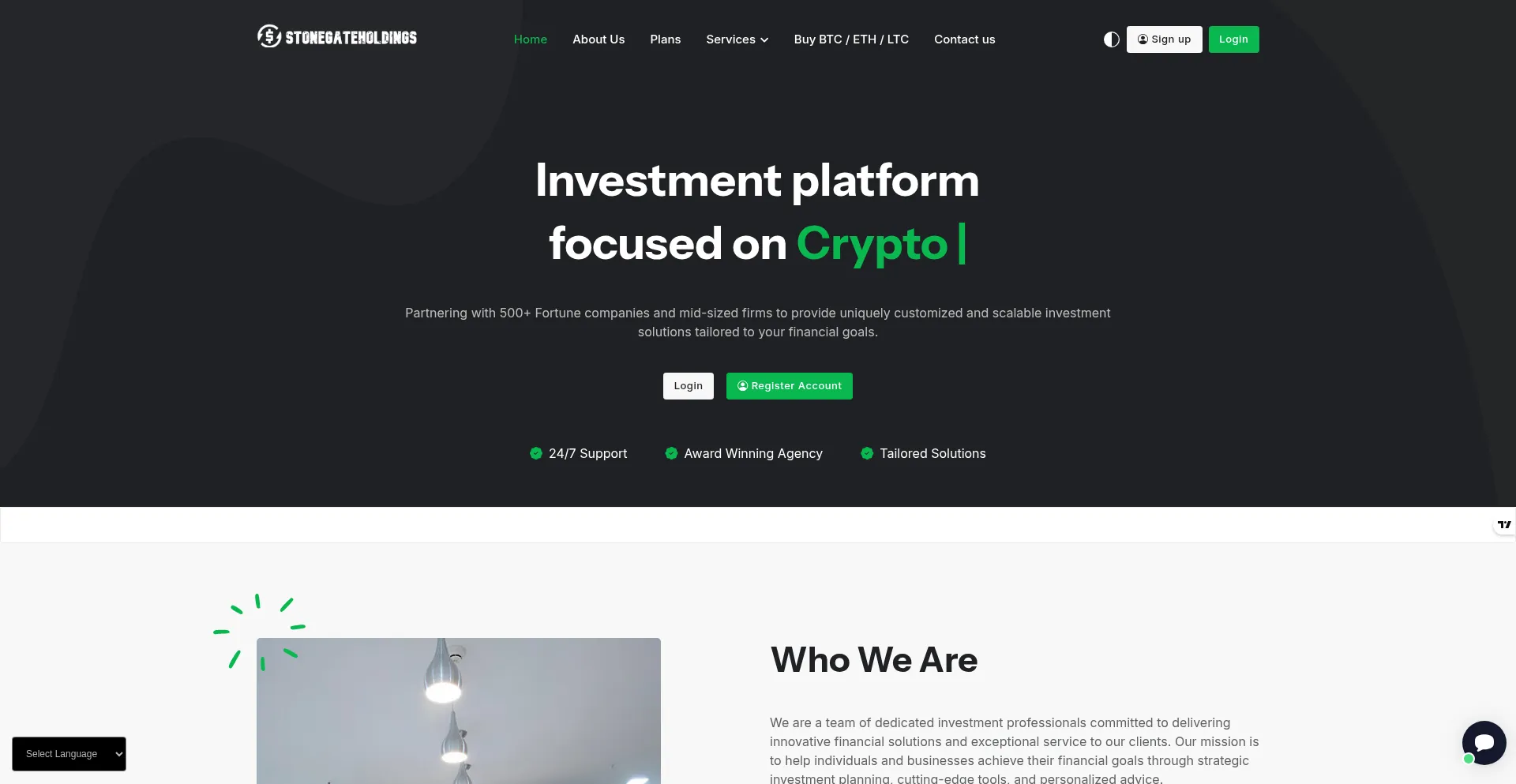 Website screenshot of Stonegatteholdings.com