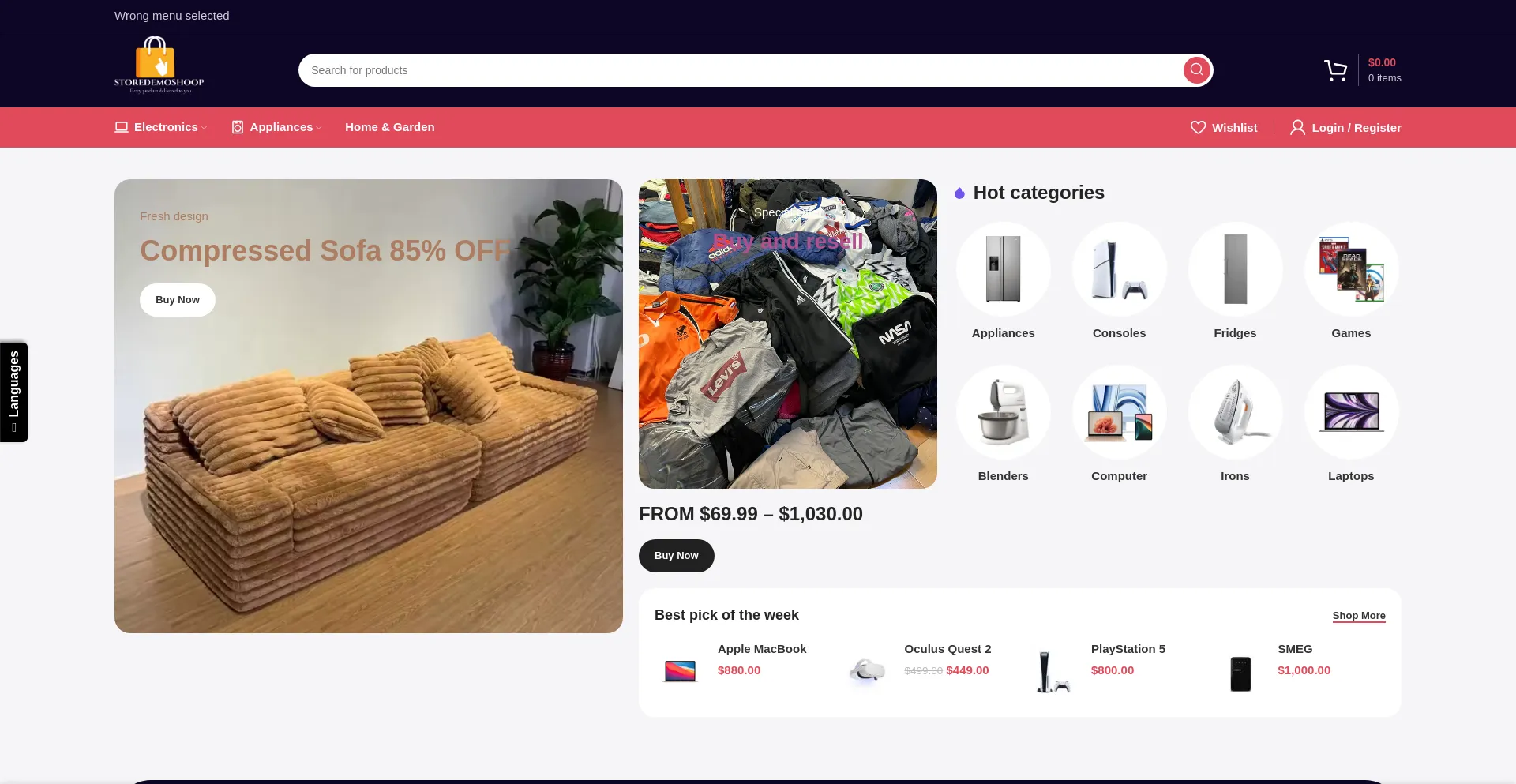 Website screenshot of Storedemoshoop.com