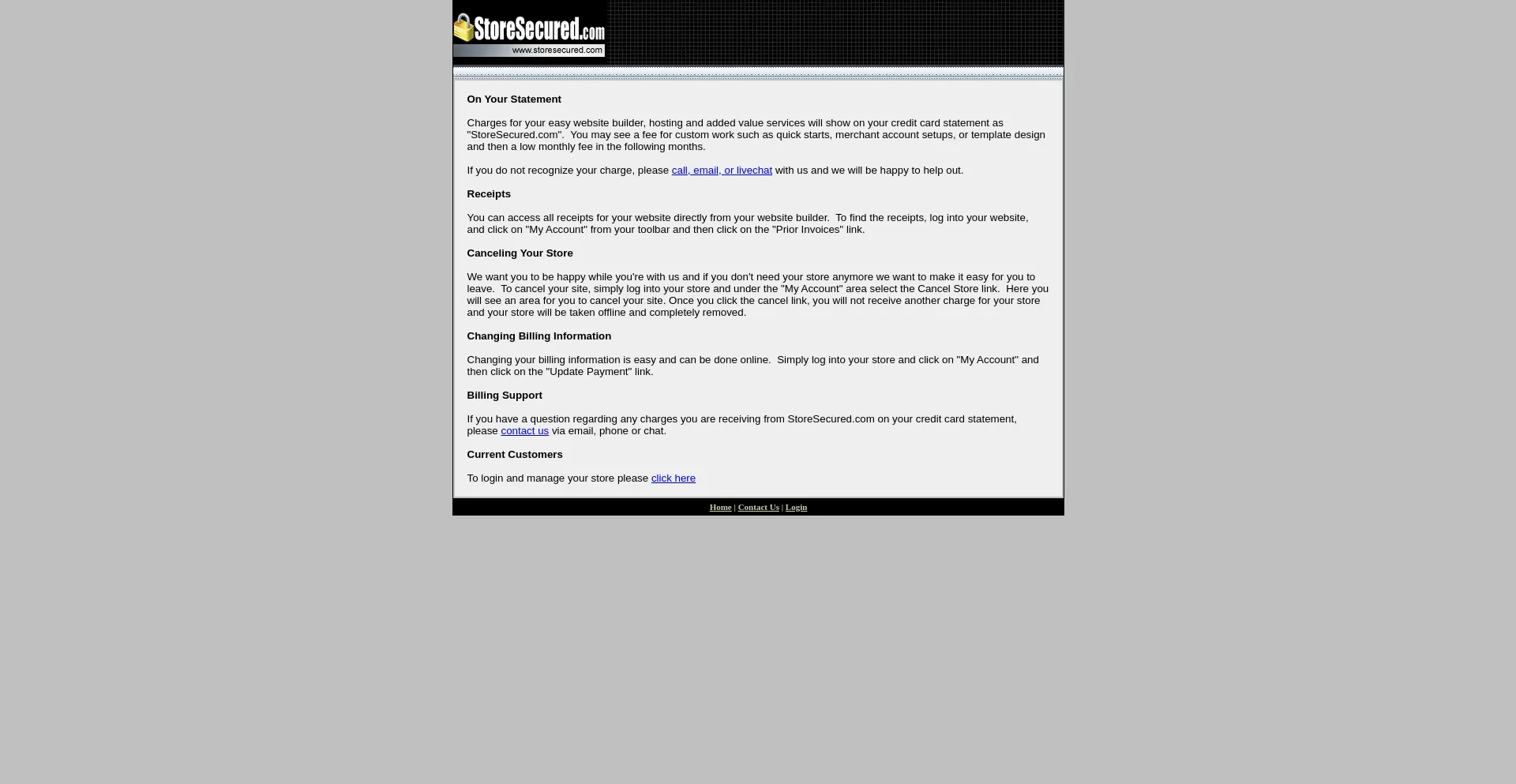 Website screenshot of Storesecured.com