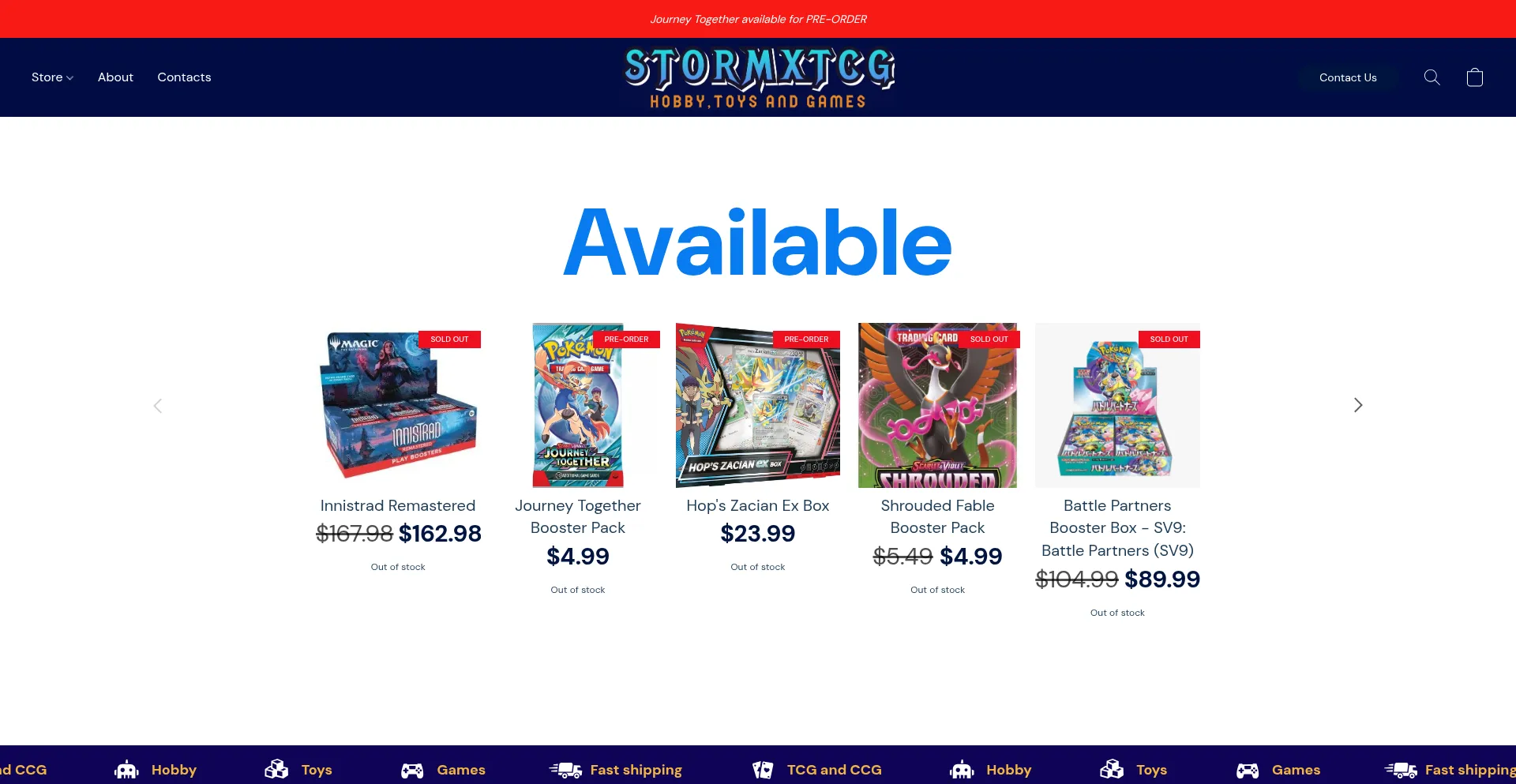 Website screenshot of Stormxtcg.com