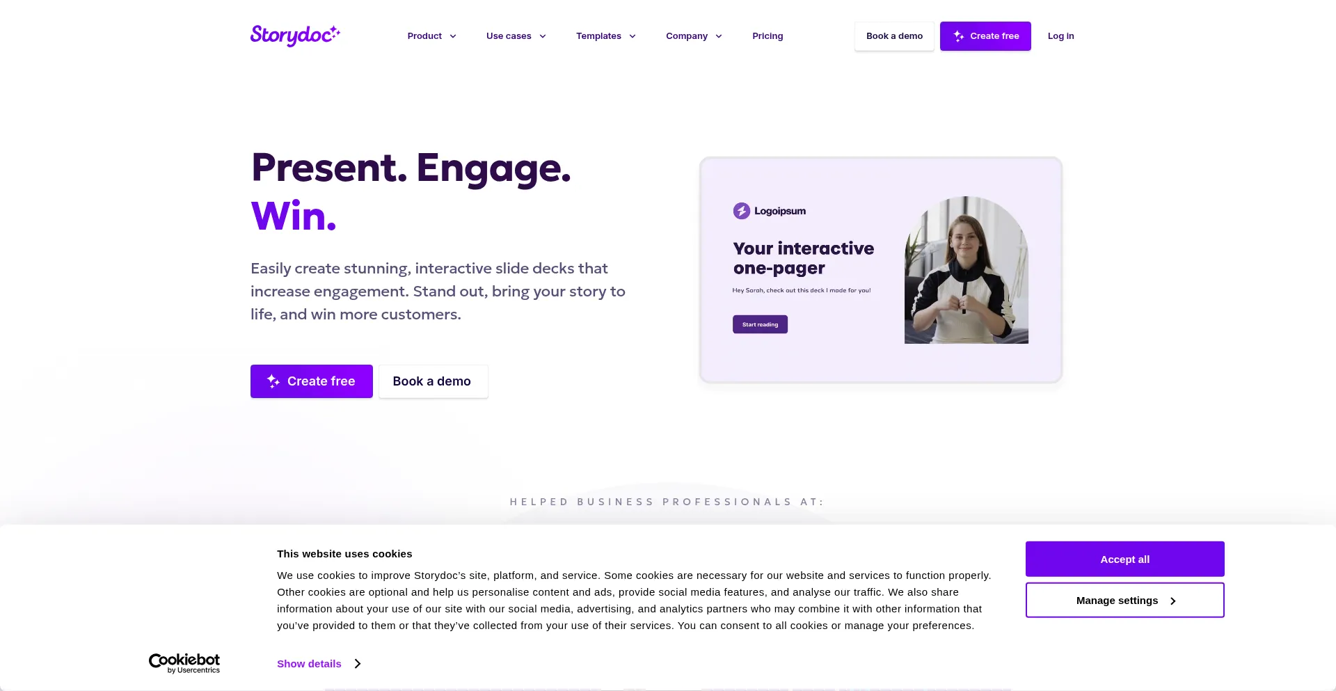 Website screenshot of Storydoc.com