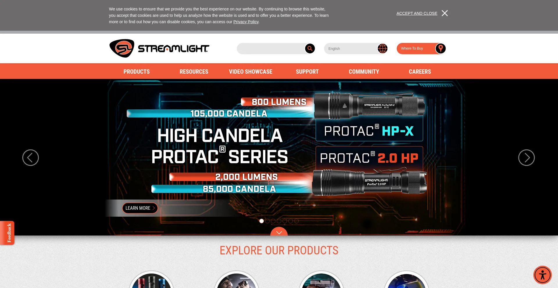 Website screenshot of Streamlight.com