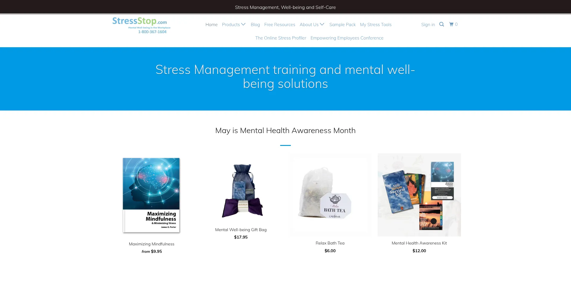 Website screenshot of Stressstop.com