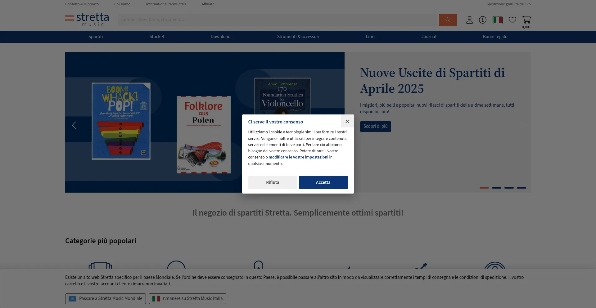 Website screenshot of Stretta-music.it