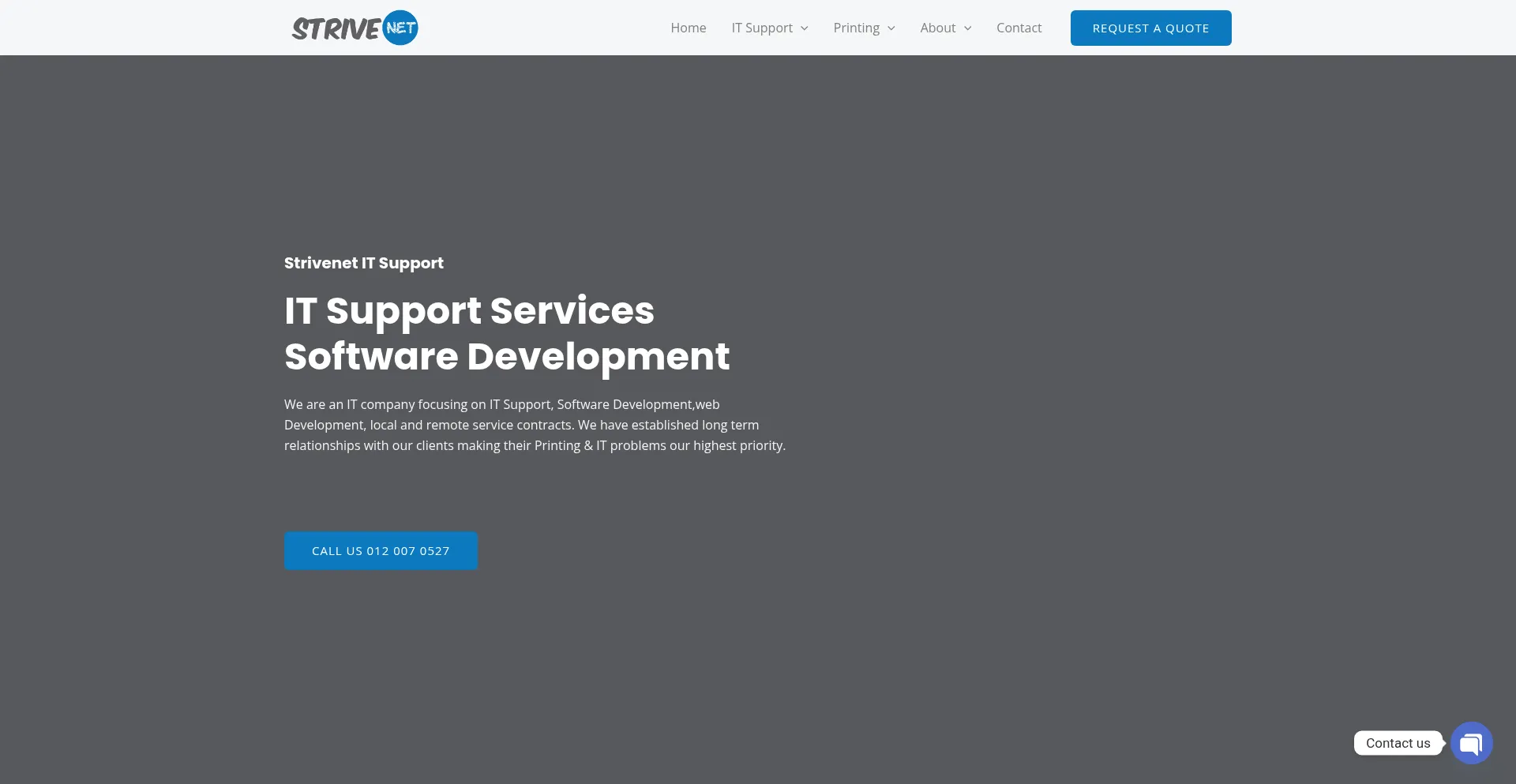 Website screenshot of Strivenet.co.za