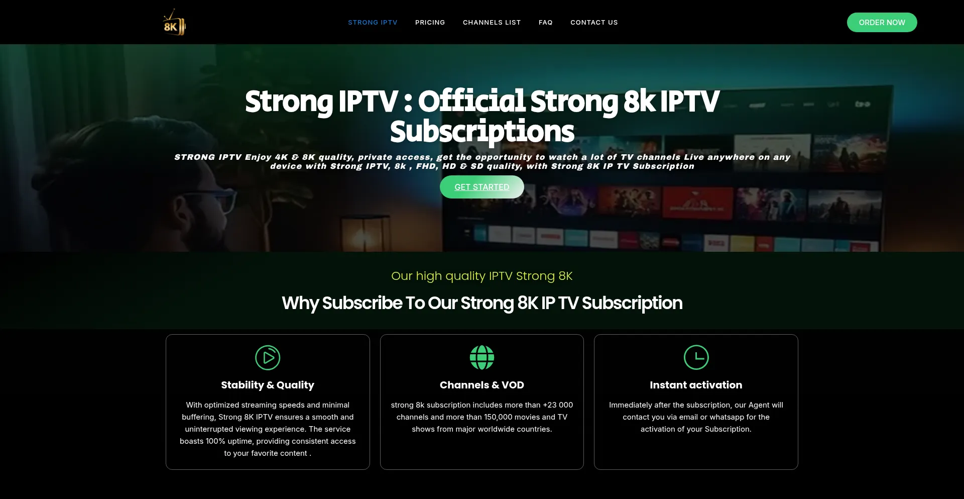 Website screenshot of Strongiptv.pro