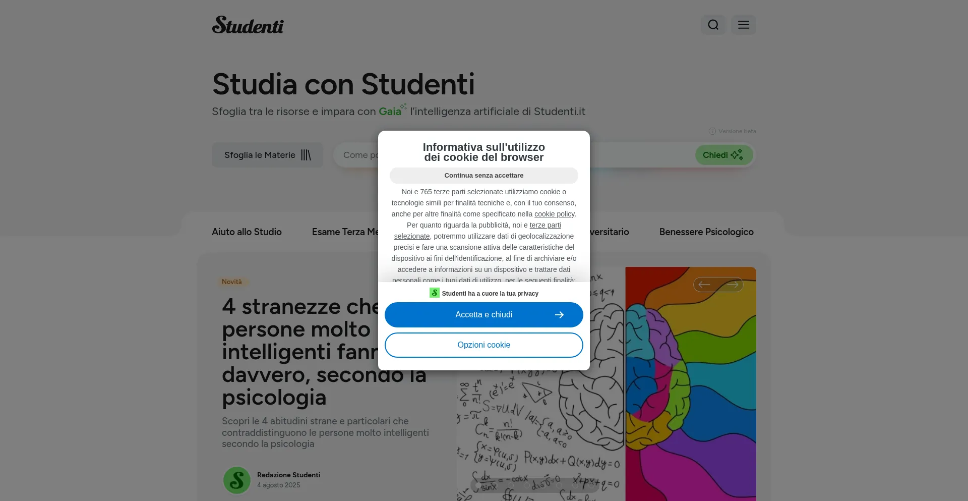 Website screenshot of Studenti.it