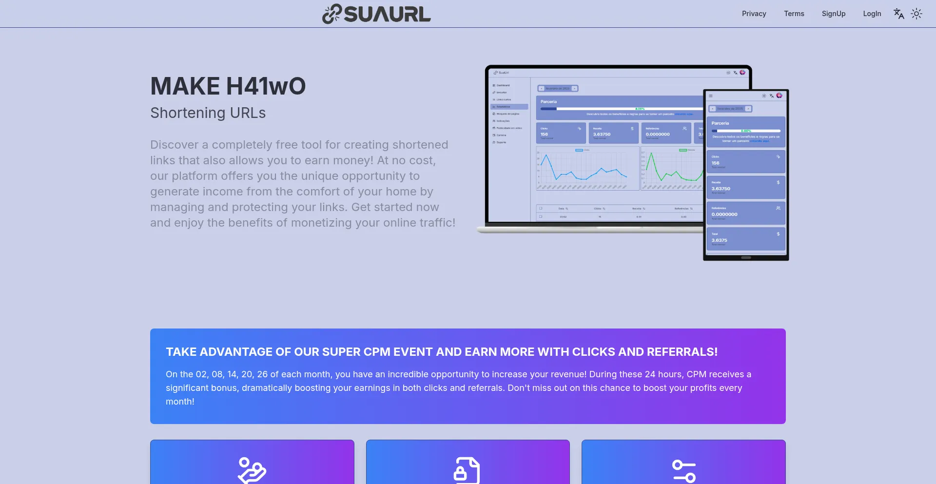 Website screenshot of Suaurl.com