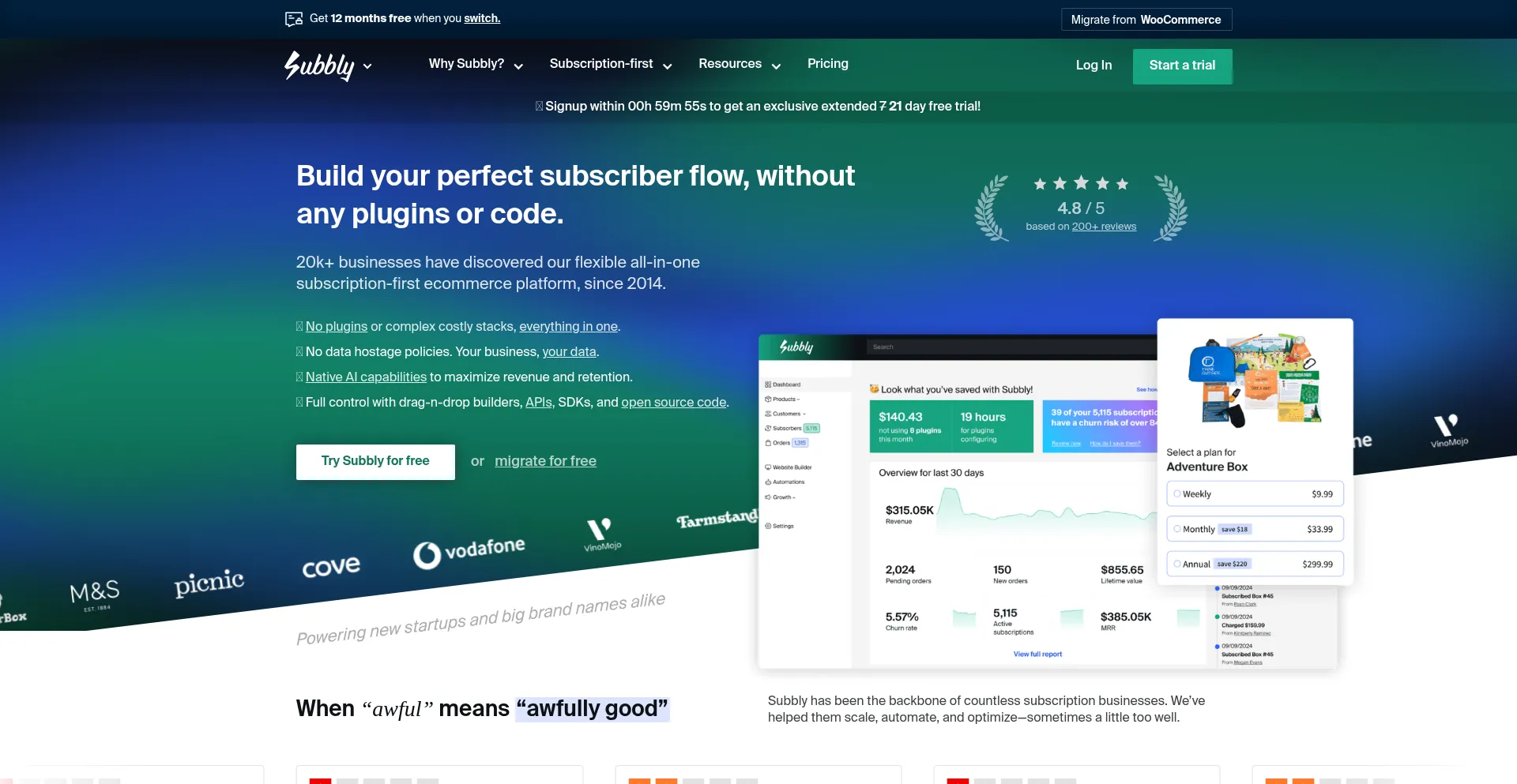 Website screenshot of Subbly.co