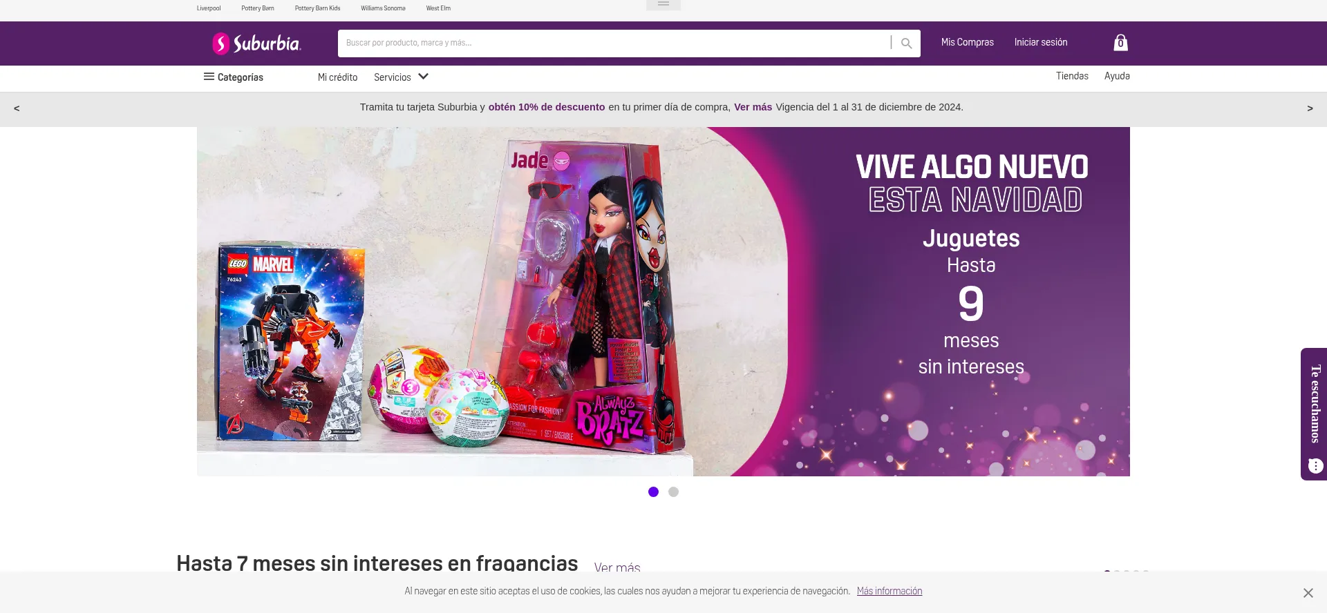 Website screenshot of Suburbia.com.mx