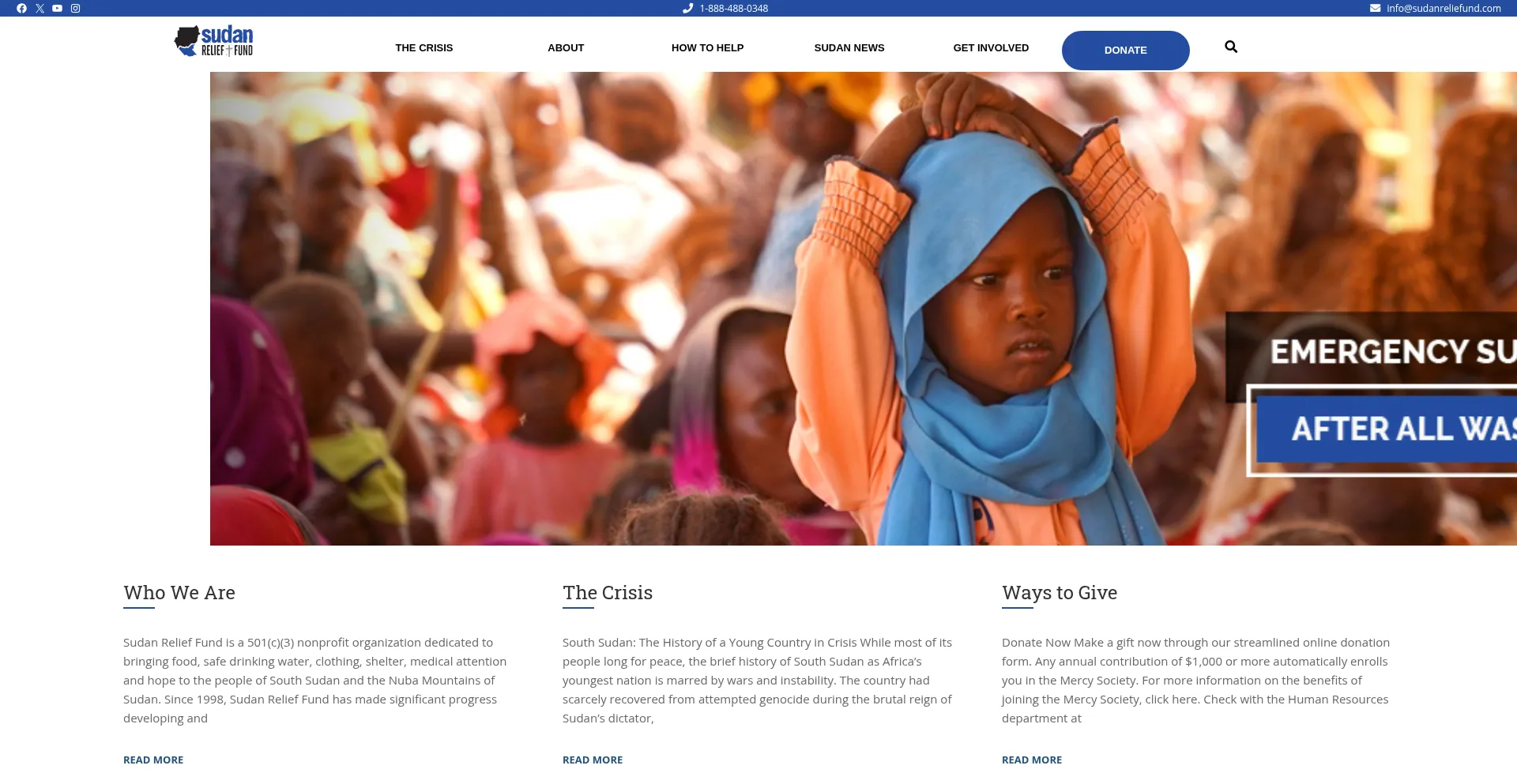 Website screenshot of Sudanreliefund.com