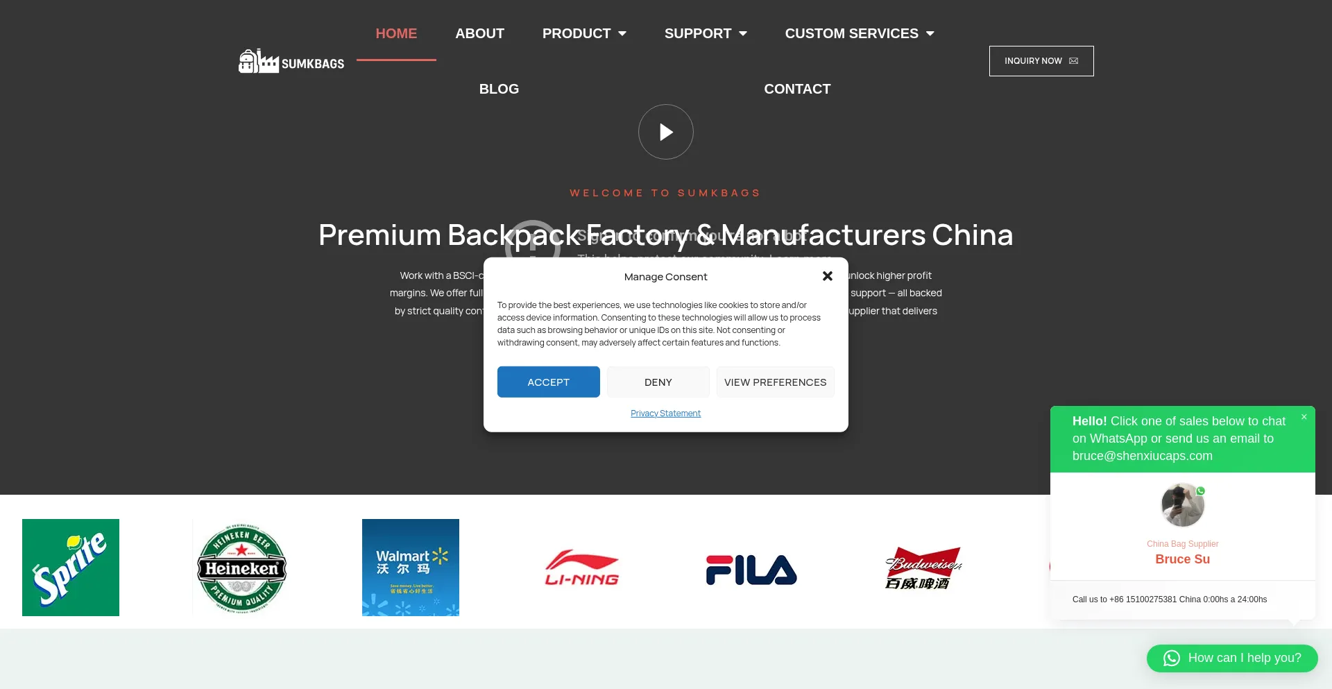 Website screenshot of Sumkbags.com