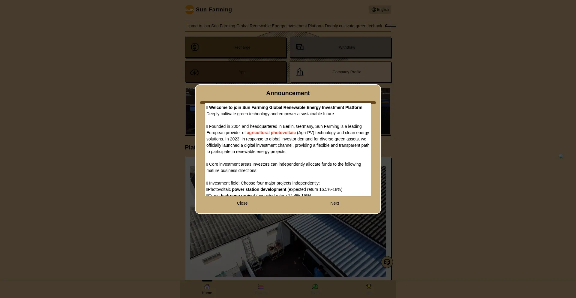 Website screenshot of Sunfarm.net
