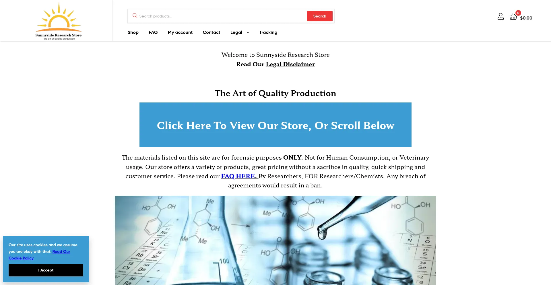 Website screenshot of Sunnysideresearchstore.net