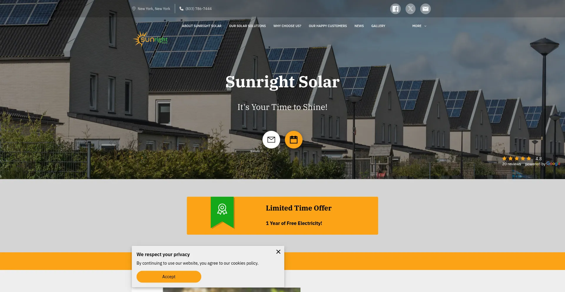 Website screenshot of Sunright.solar