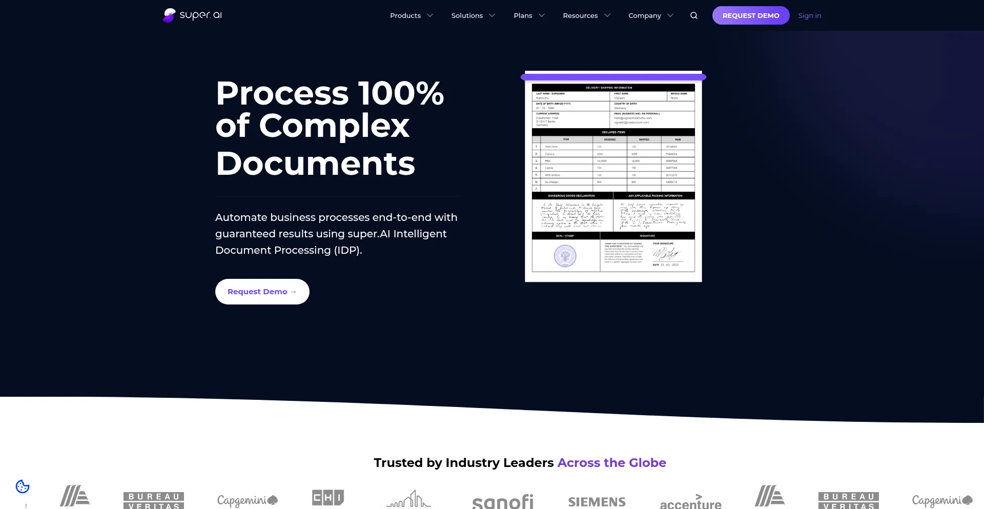 Website screenshot of Super.ai