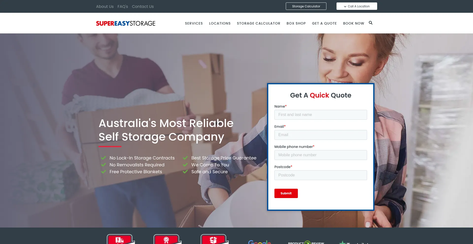 Website screenshot of Supereasystorage.com.au
