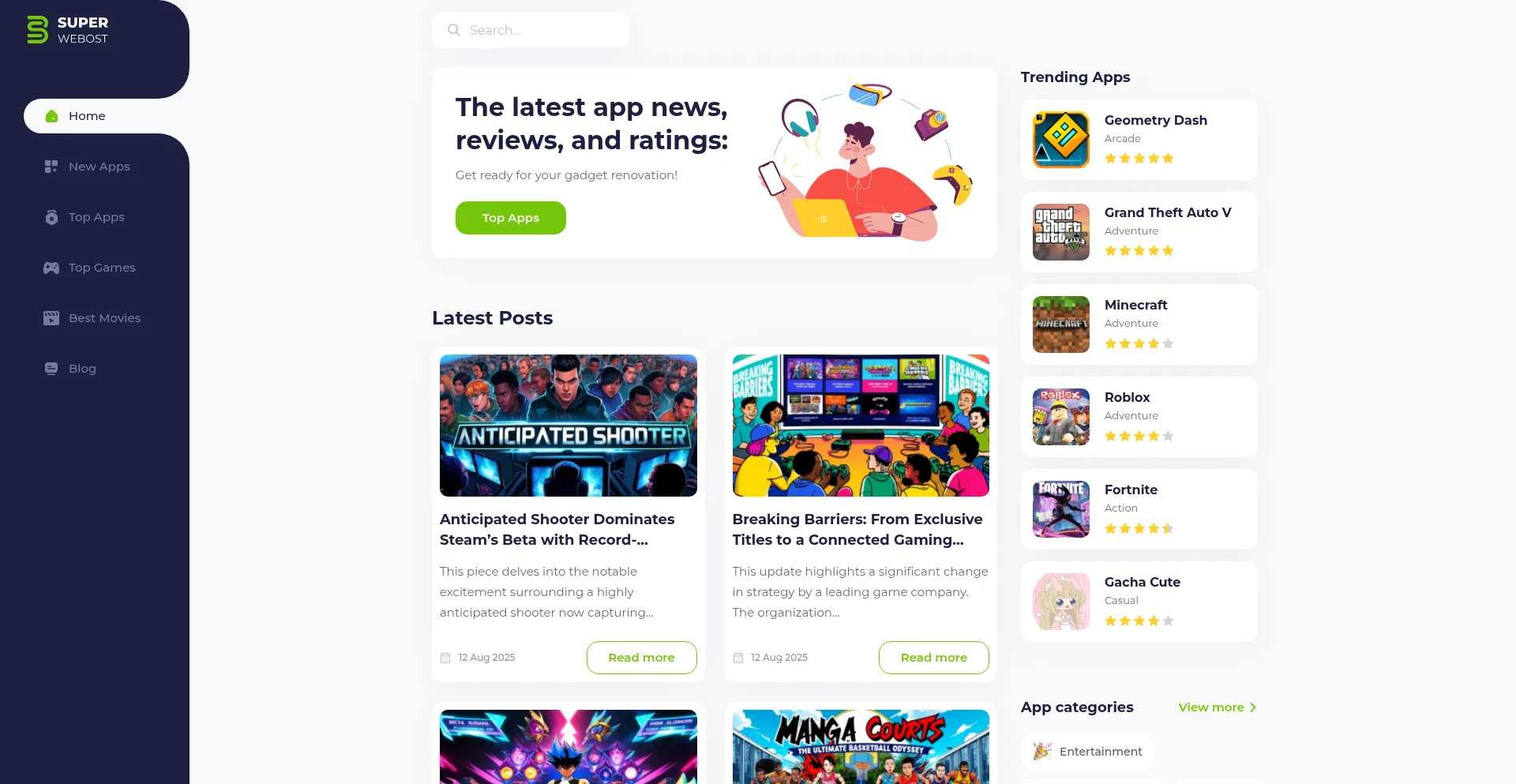 Website screenshot of Superwebost.com